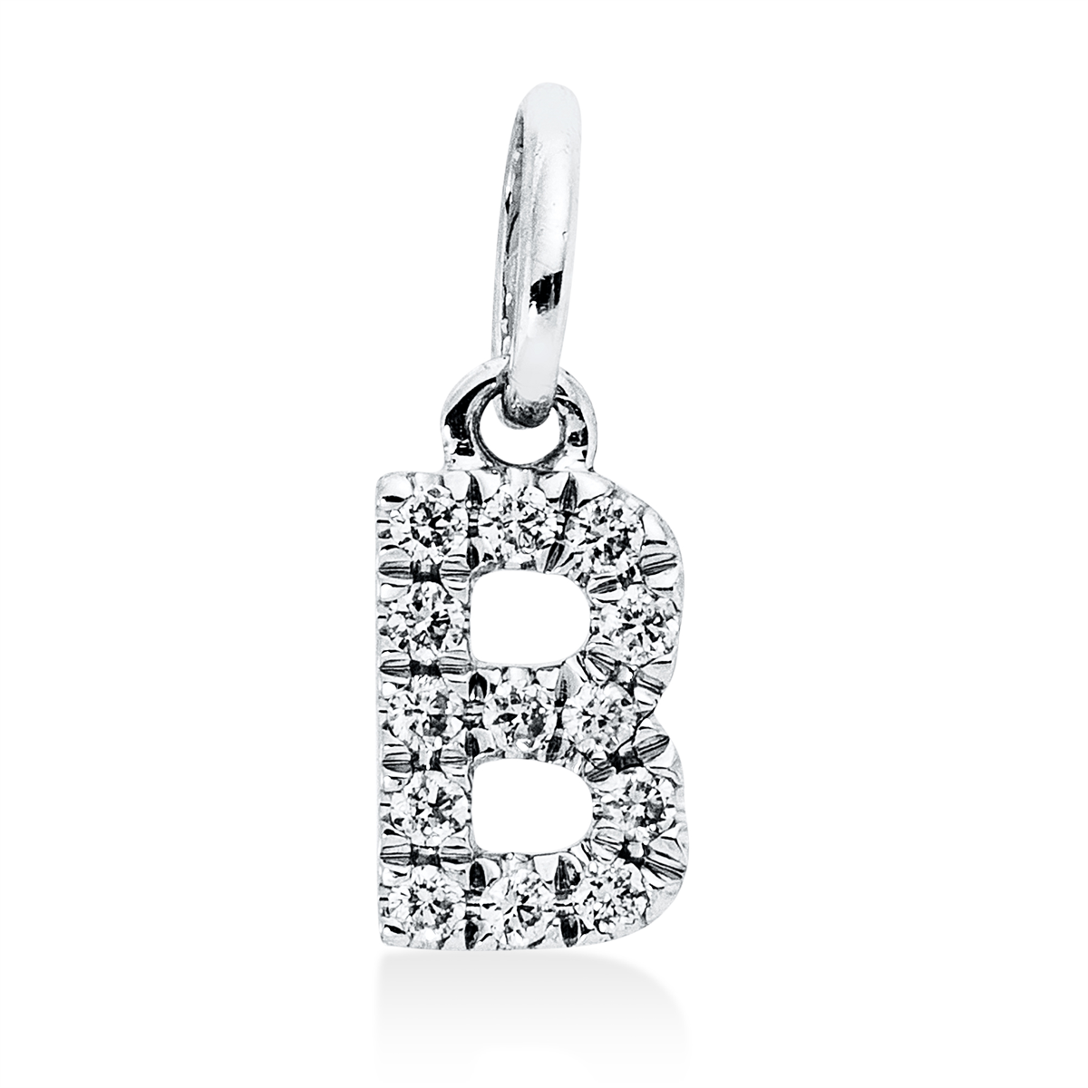 diamond full cut letter pendant in white gold