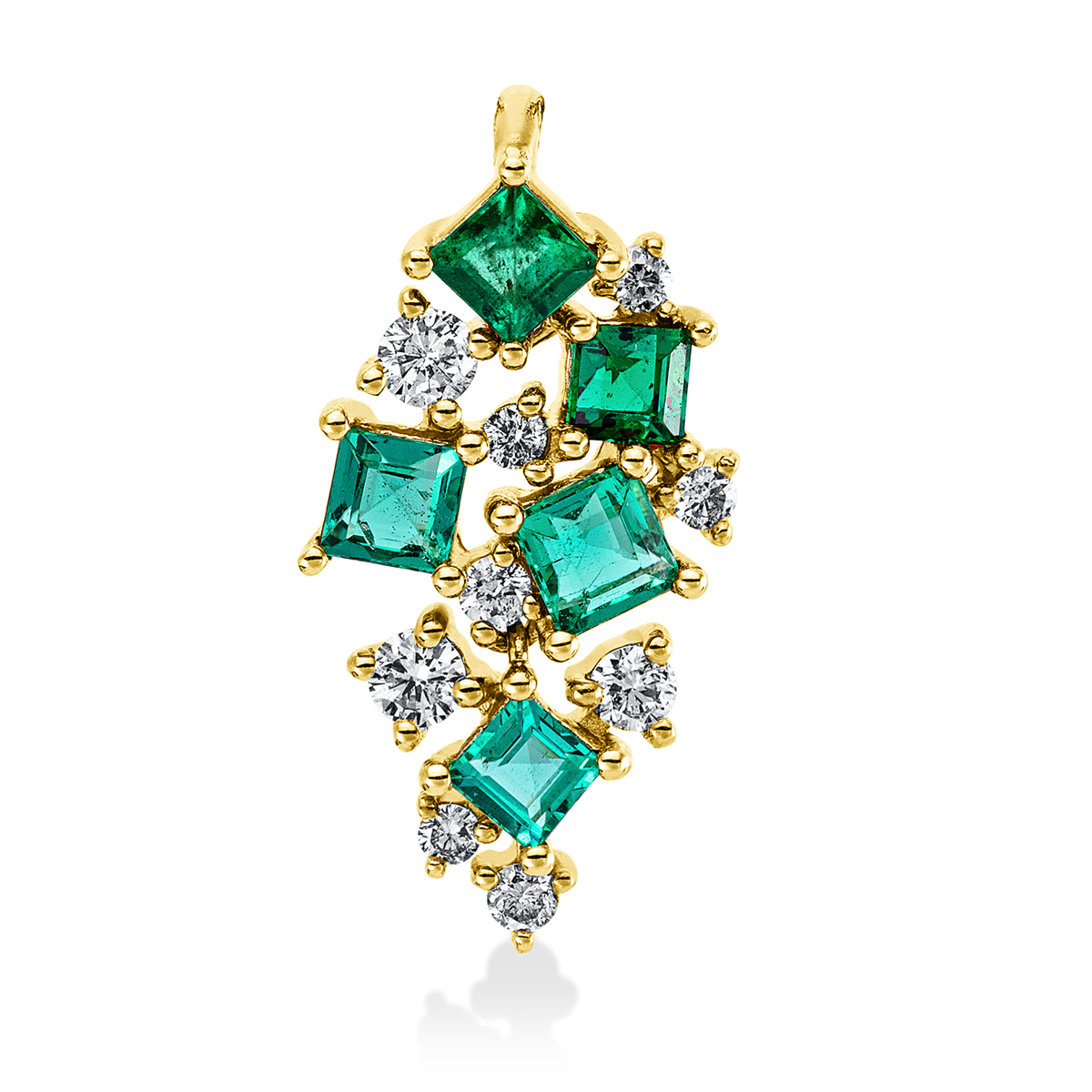 diamond full cut emerald colored stone classic pendant in yellow gold