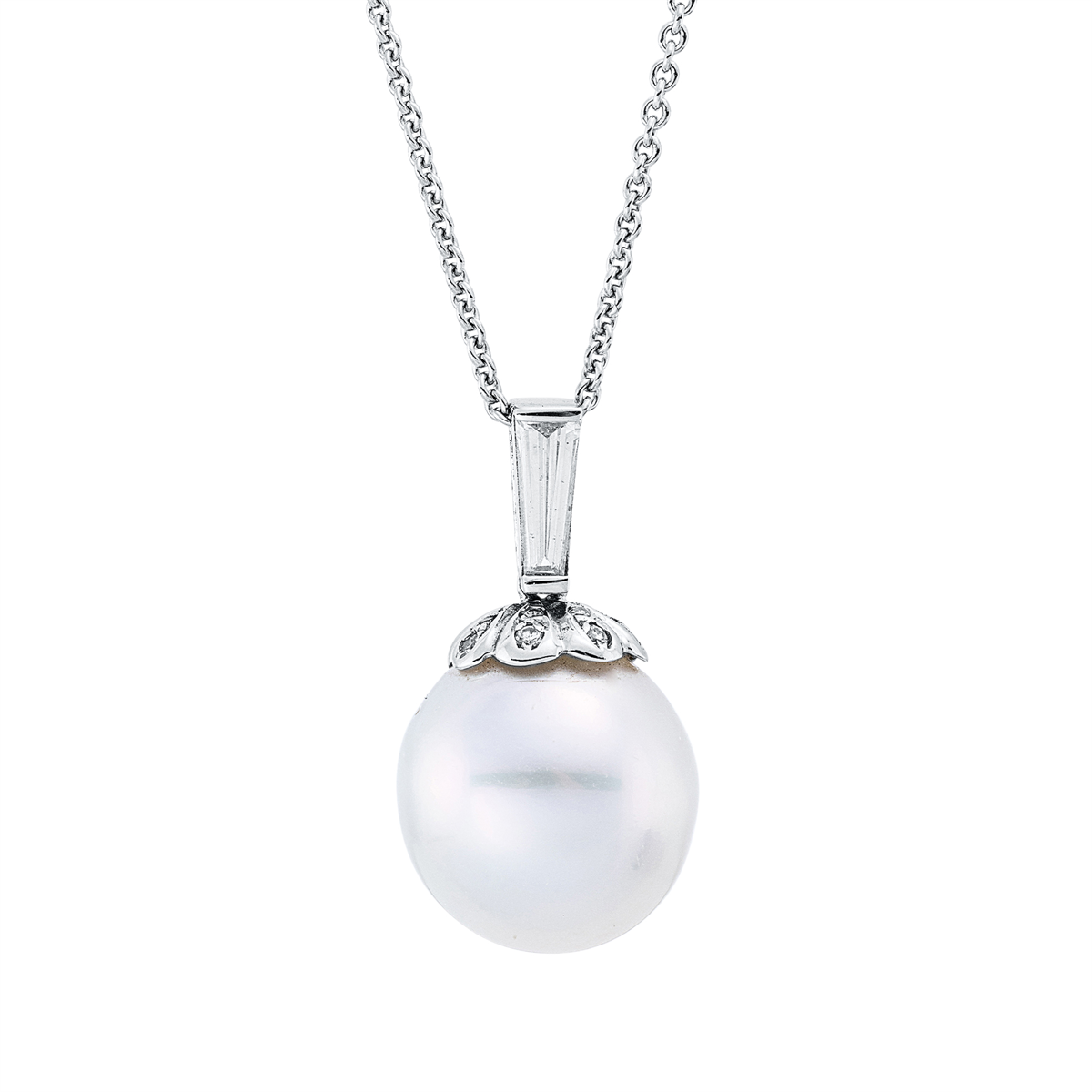 diamond full cut pearl pendant in white gold
