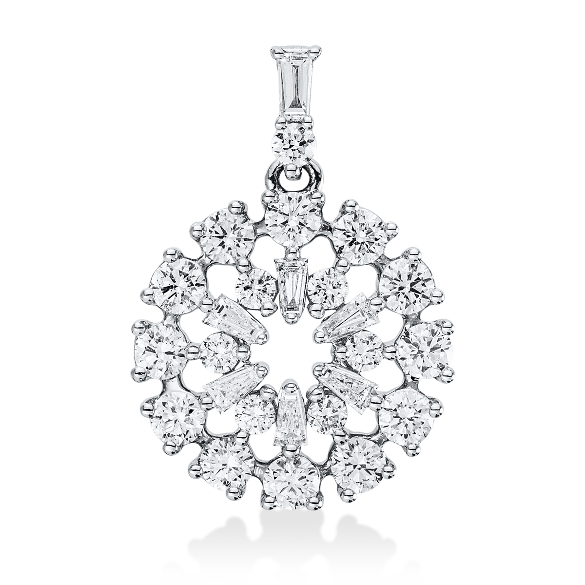diamond full cut baguette pendant in white gold