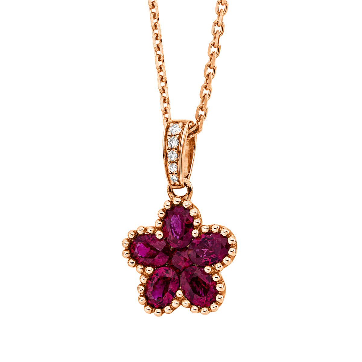 diamond full cut ruby colored stone classic pendant in yellow gold