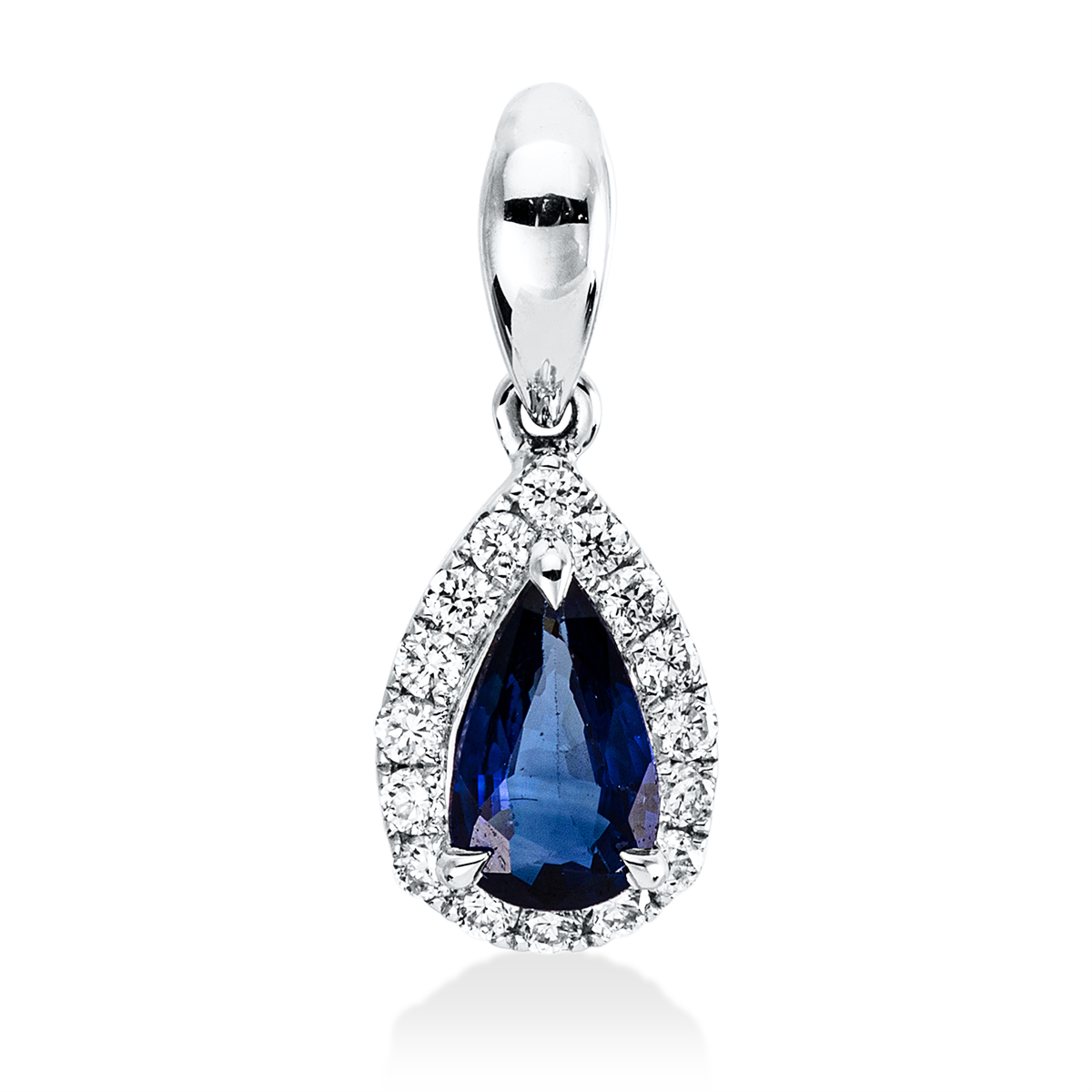 diamond full cut sapphire colored stone classic pendant in white gold