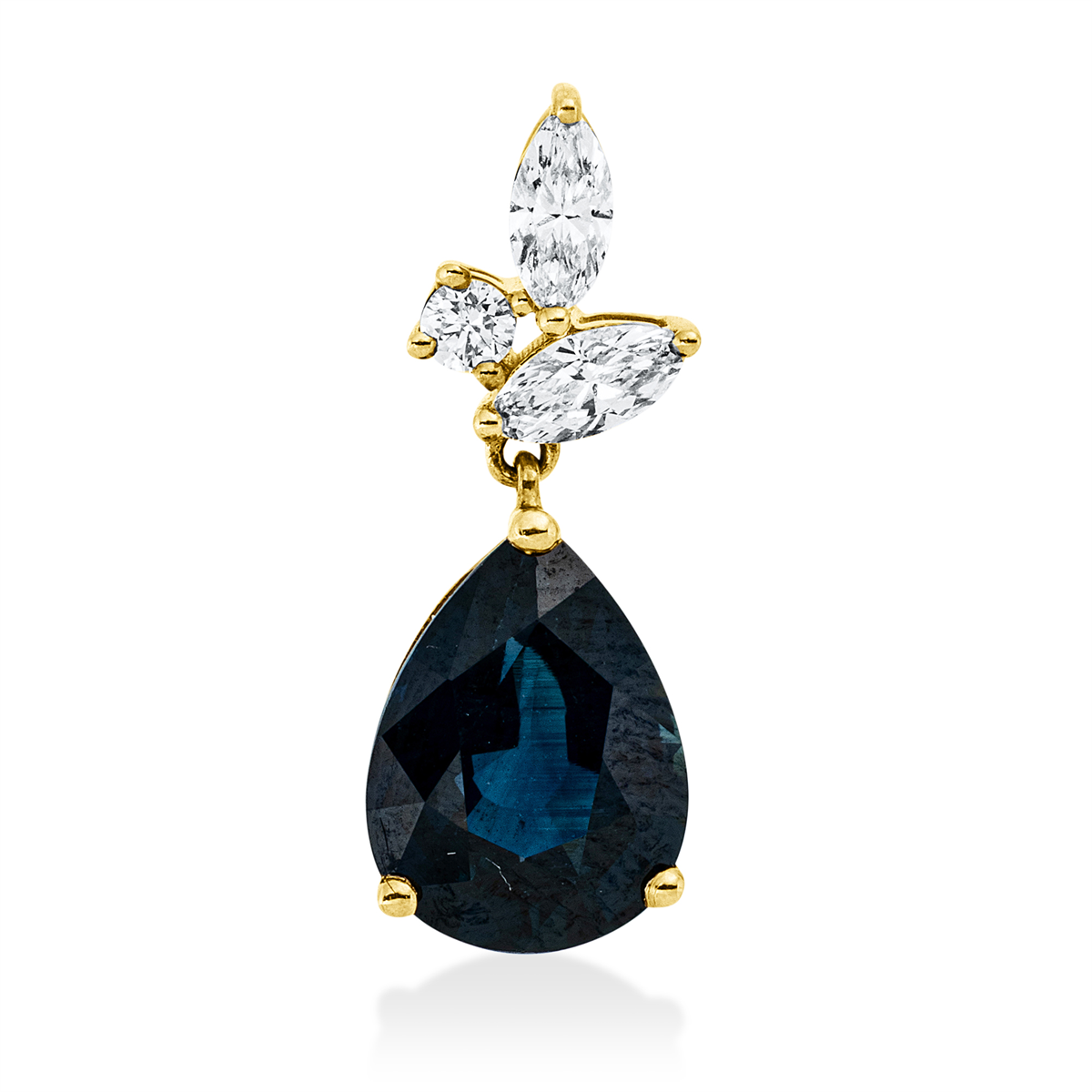 diamond full cut sapphire colored stone classic pendant in yellow gold