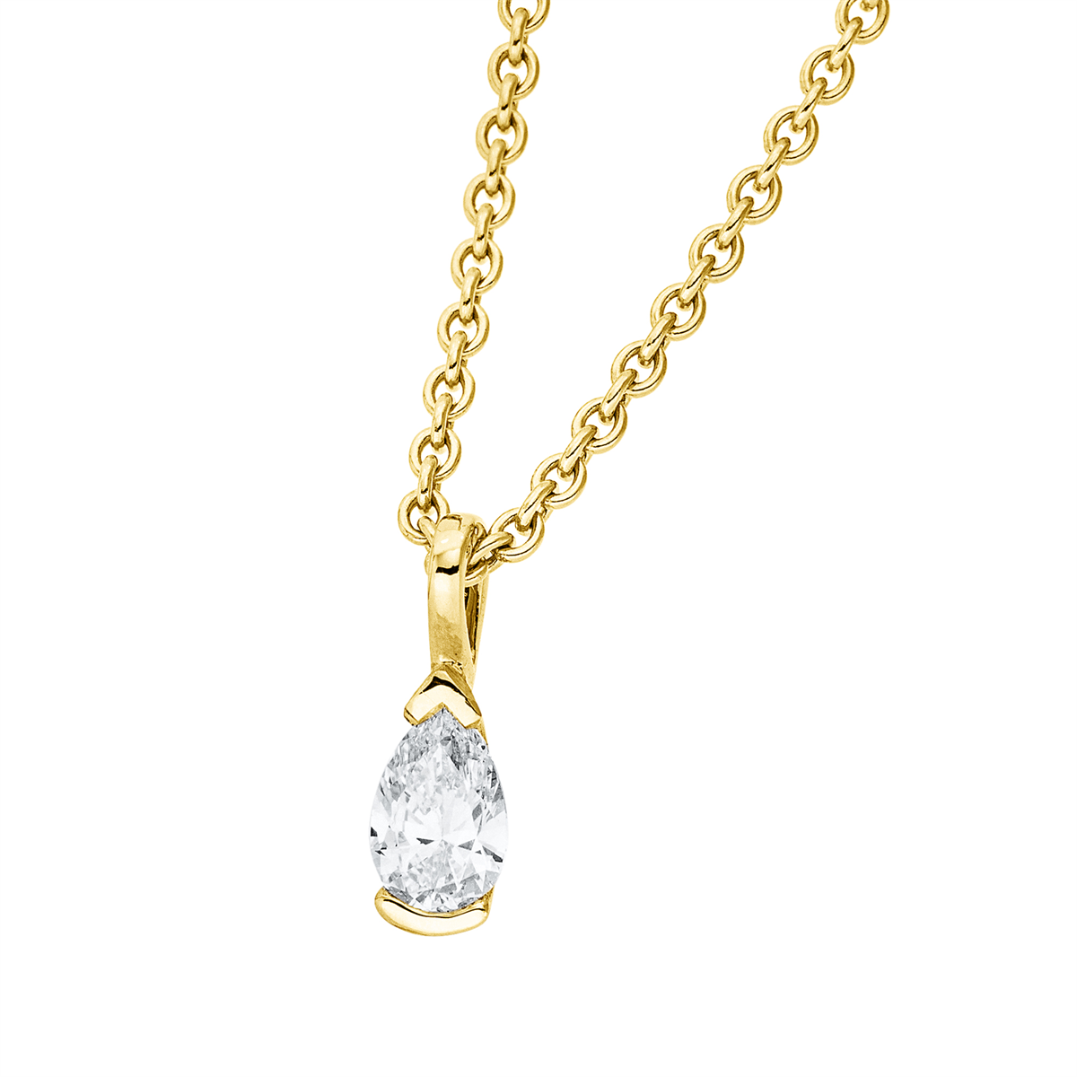 pear shape solitaire pendant in yellow gold