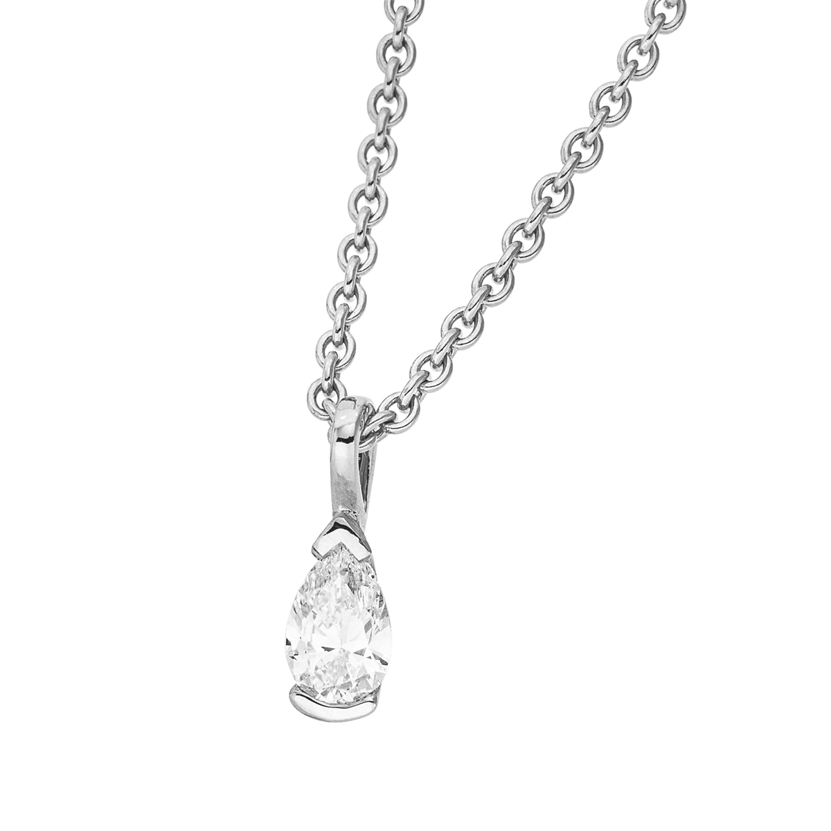pear shape solitaire pendant in white gold