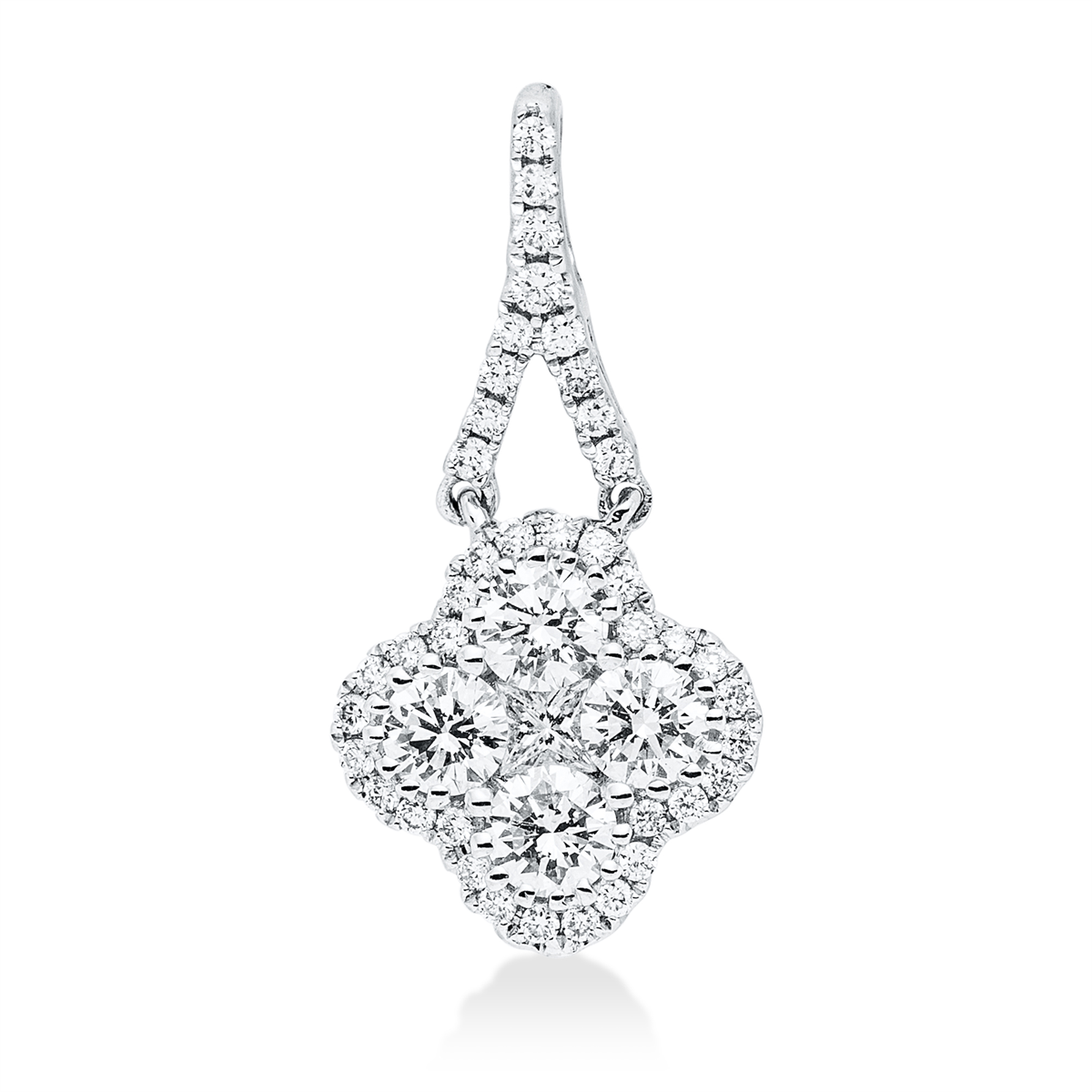 diamond full cut baguette illusion pendant in white gold