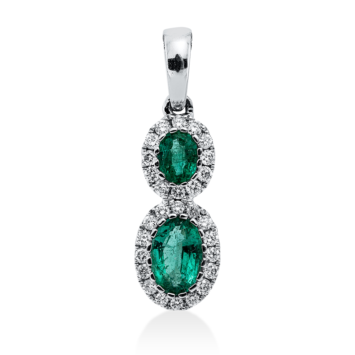 diamond full cut emerald colored stone classic pendant in white gold