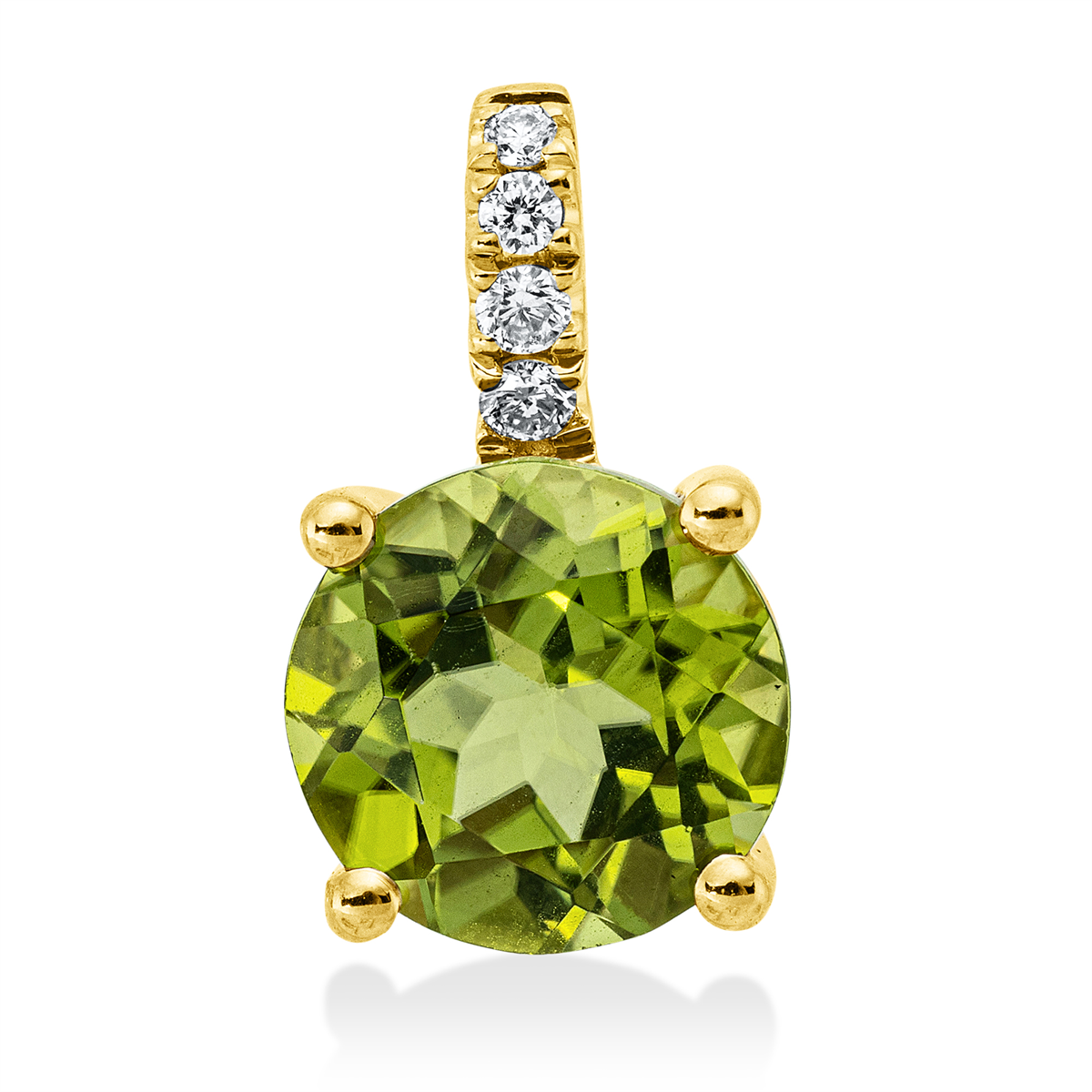 diamond full cut peridot colored stone fashion pendant in yellow gold