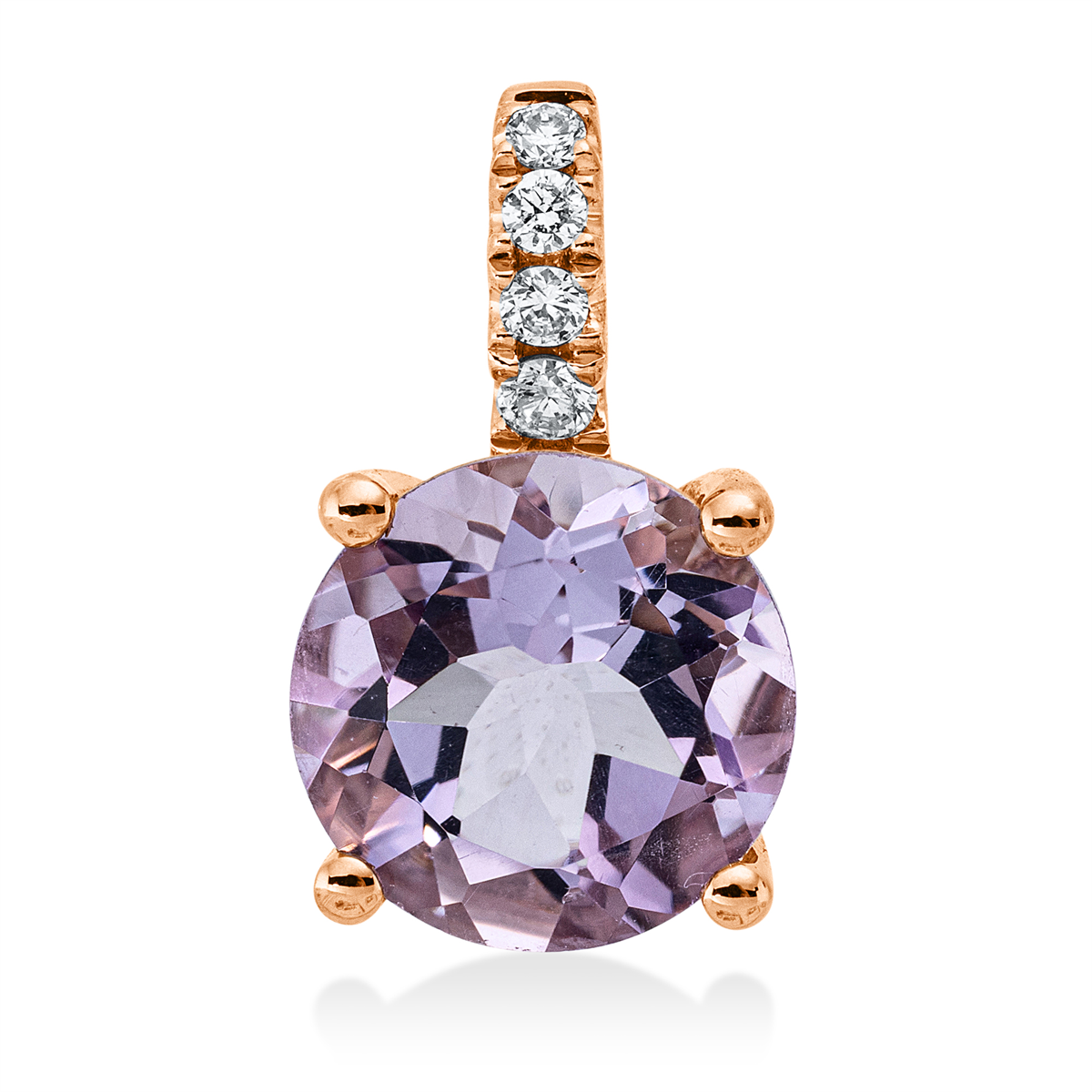 diamond full cut amethyst colored stone fashion pendant in red gold