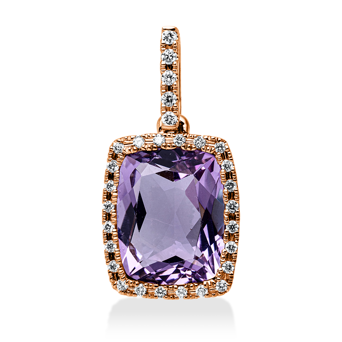 diamond full cut amethyst colored stone fashion pendant in red gold