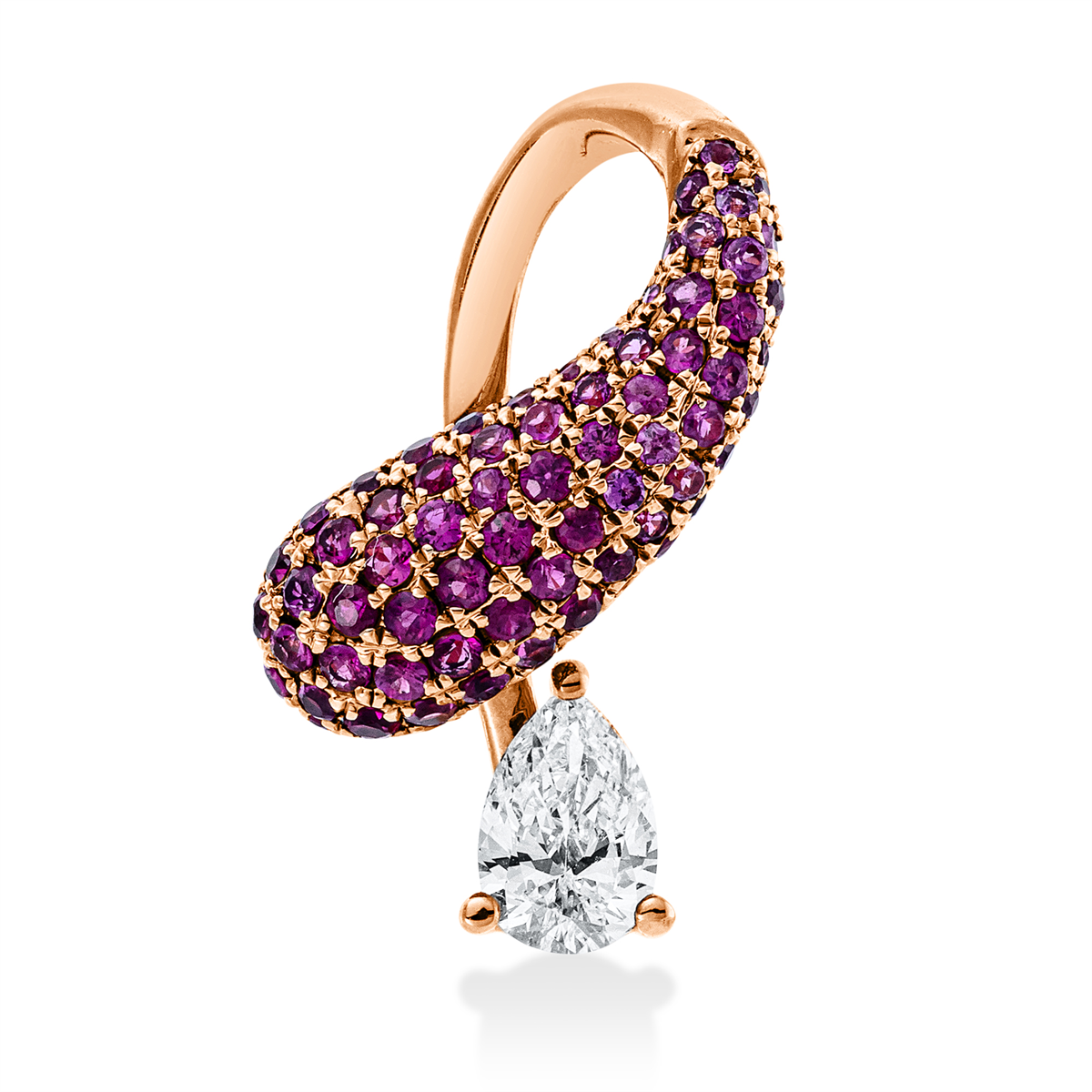 pear shape ruby colored stone classic pendant in red gold