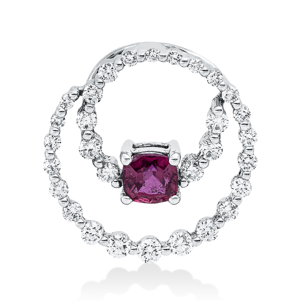diamond full cut ruby colored stone classic pendant in white gold