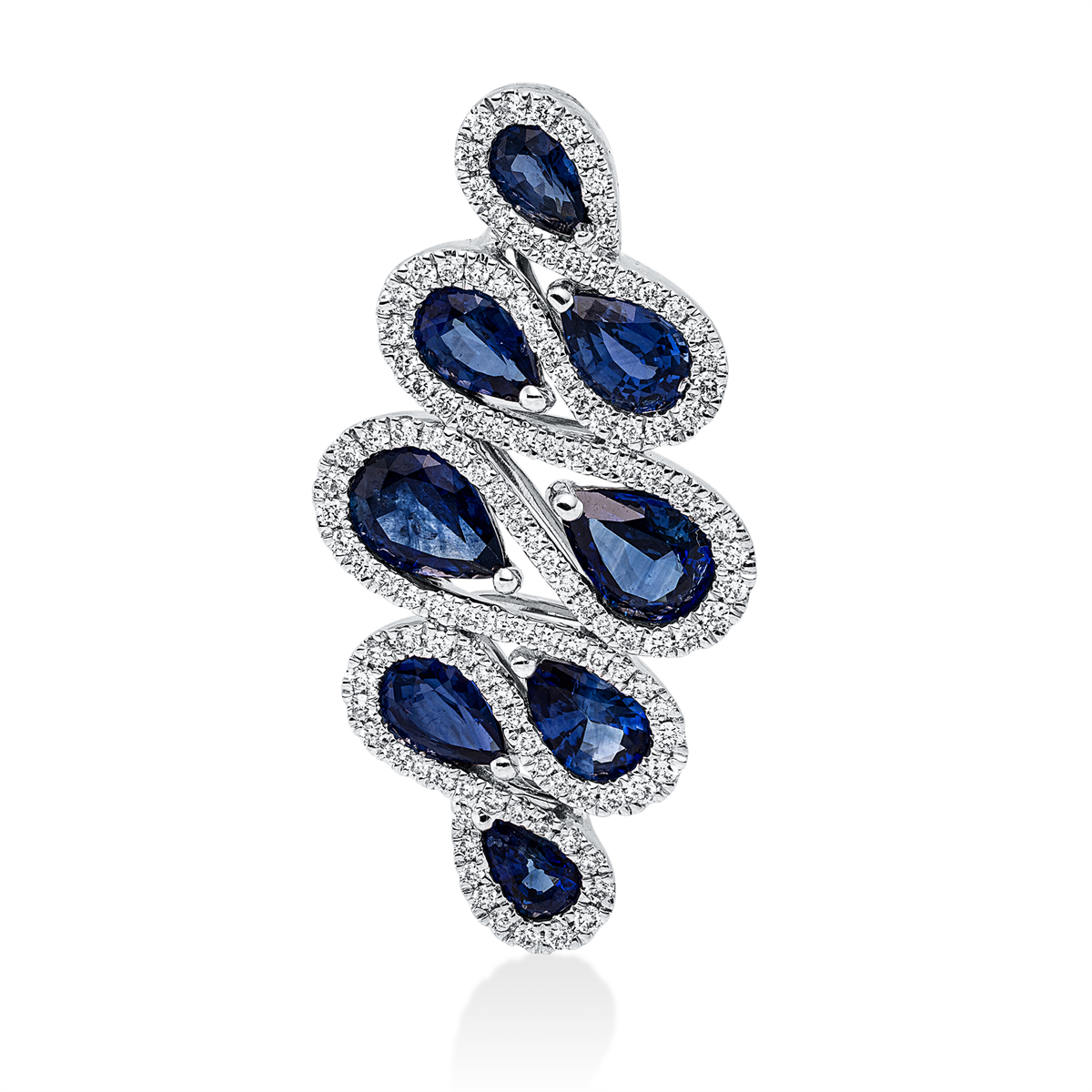 diamond full cut sapphire colored stone classic pendant in white gold