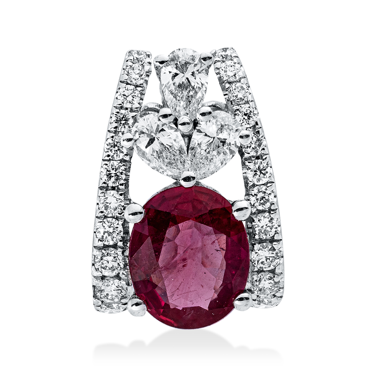 diamond full cut ruby colored stone classic pendant in white gold