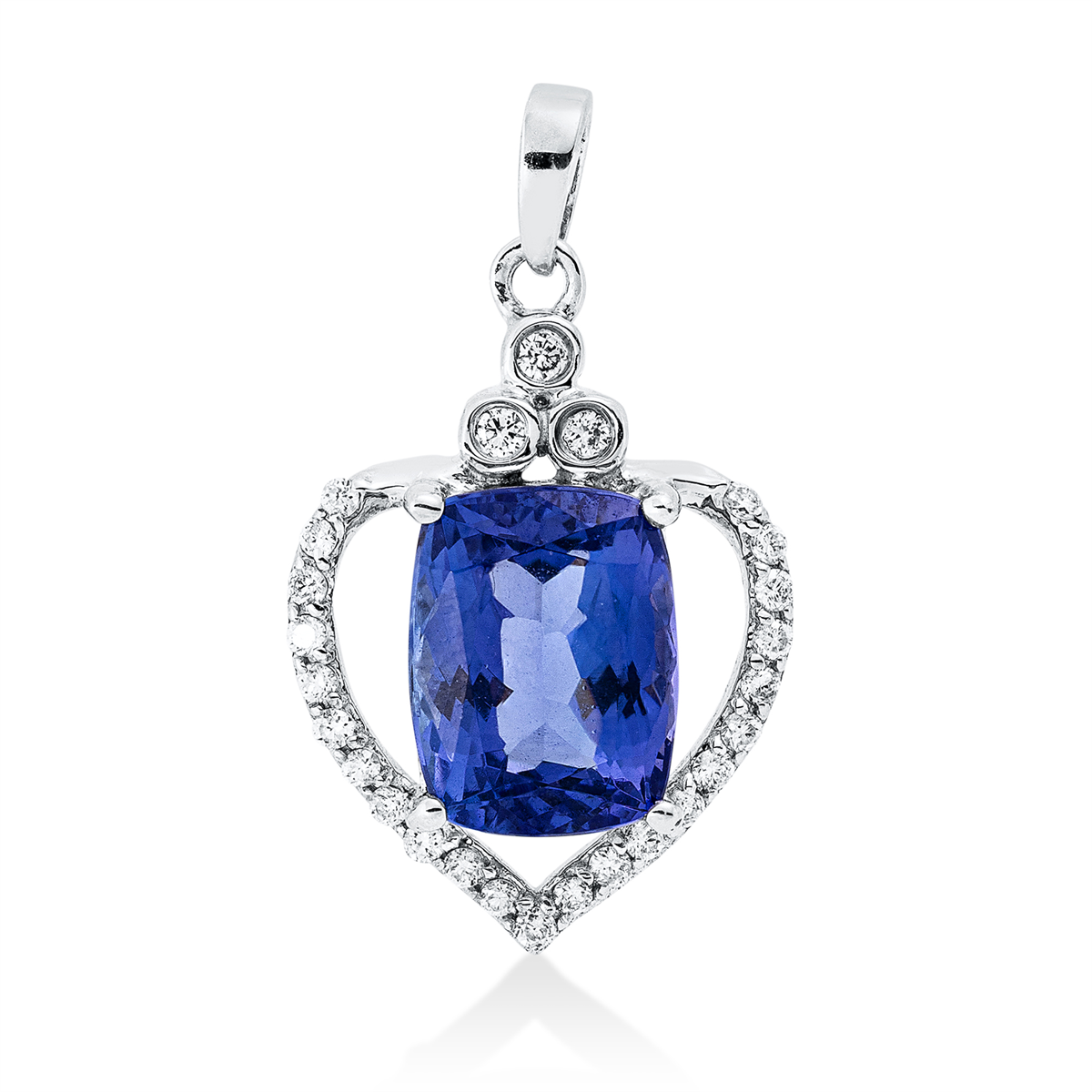 diamond full cut tanzanite colored stone classic pendant in white gold
