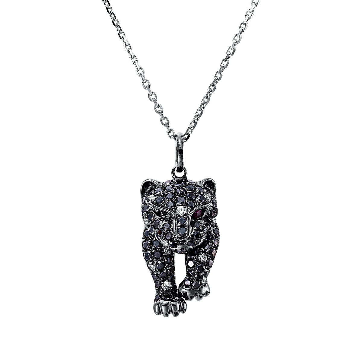 diamond full cut ruby animal pendant in white gold