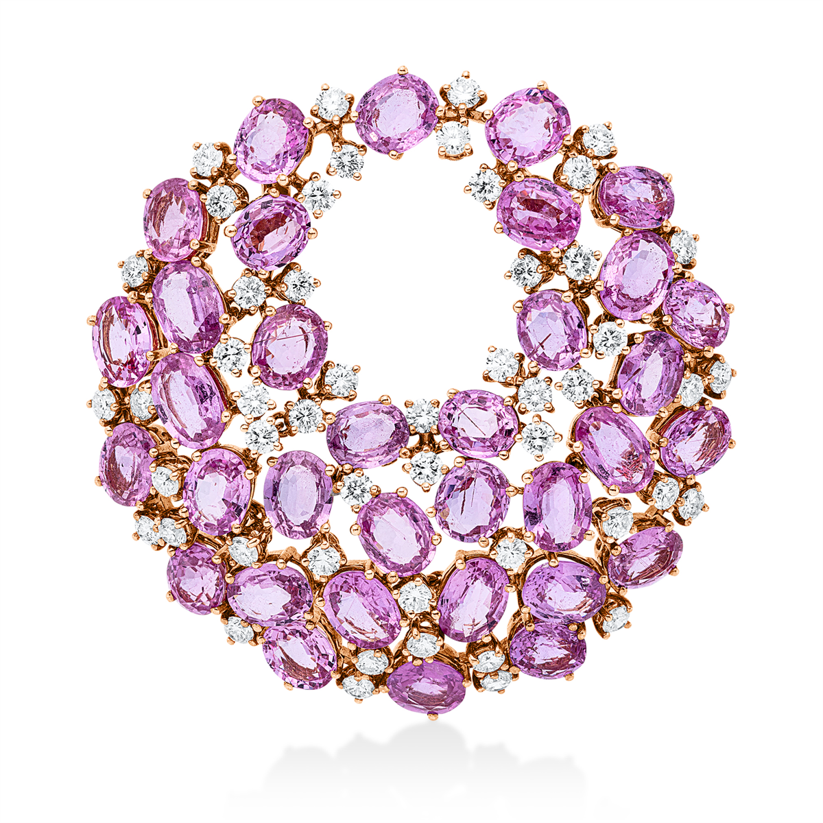 diamond full cut sapphire colored stone classic pendant in red gold