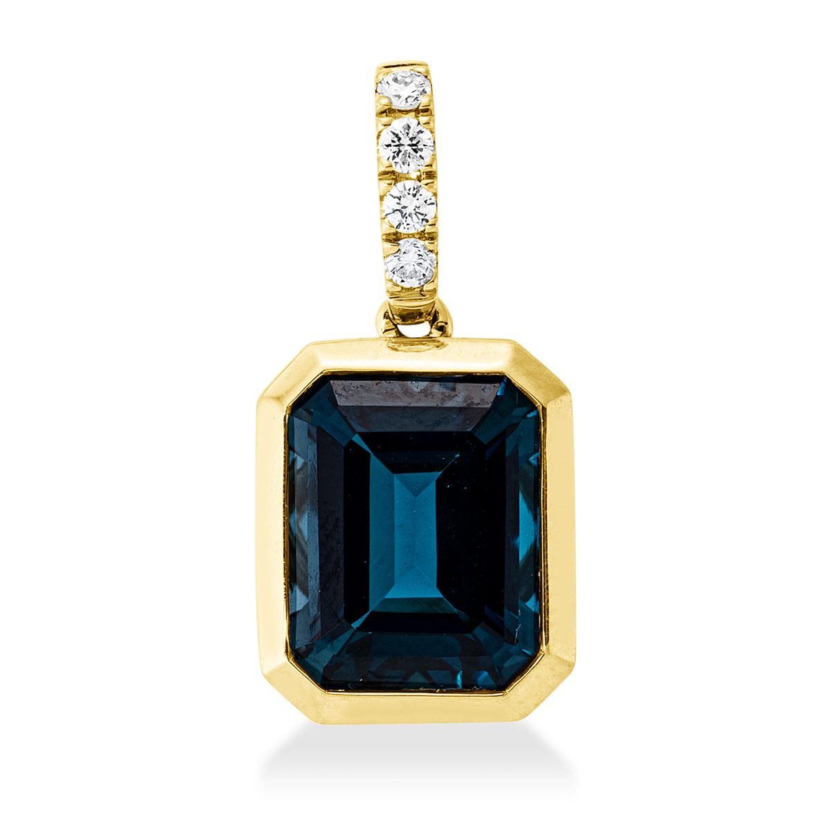 diamond full cut blue topaz colored stone fashion pendant in yellow gold