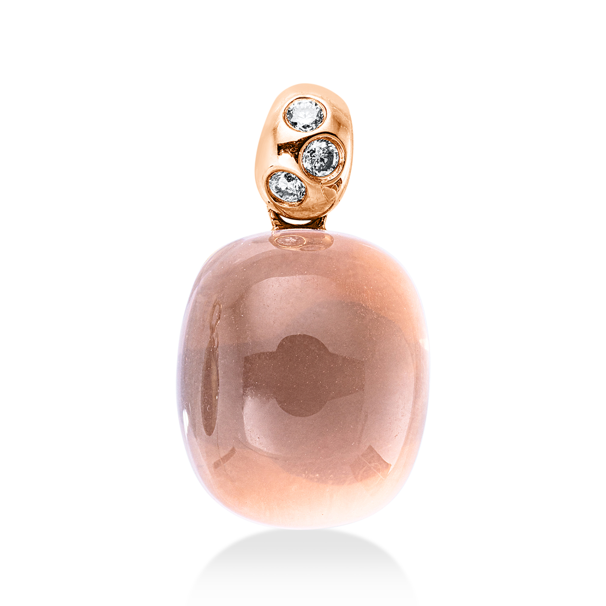 diamond full cut rose quartz colored stone fashion pendant in red gold
