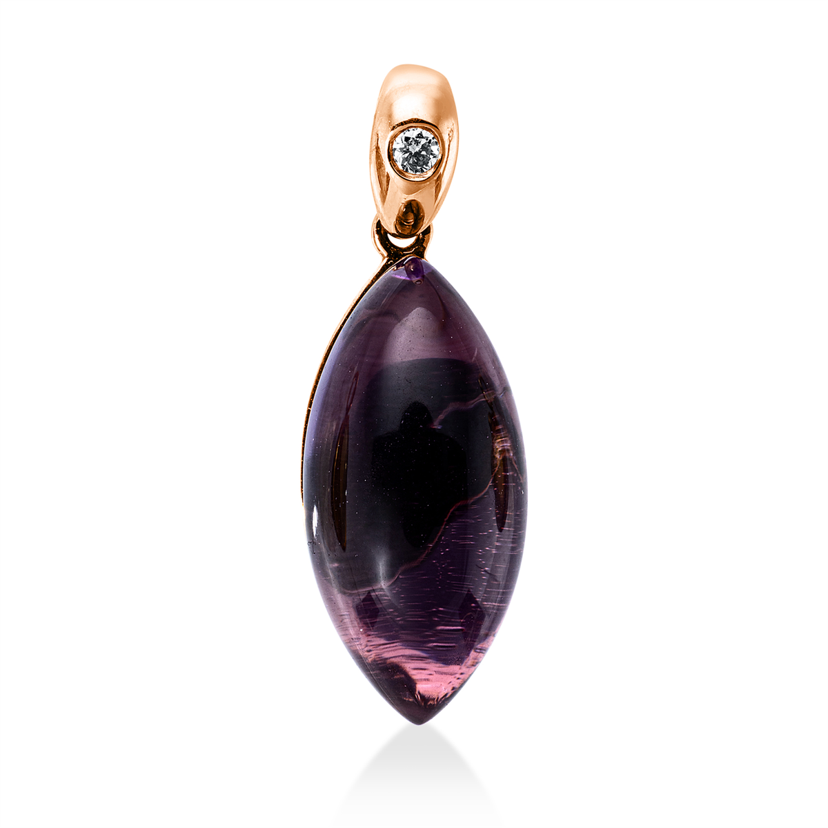 diamond full cut amethyst colored stone fashion pendant in red gold