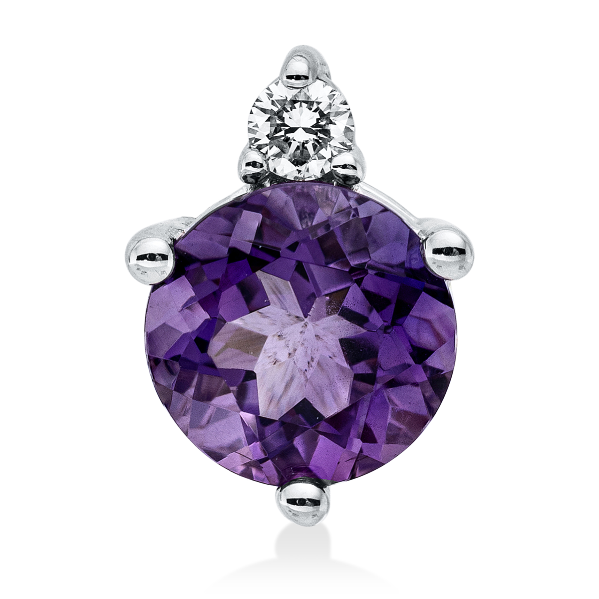 diamond full cut amethyst colored stone fashion pendant in white gold