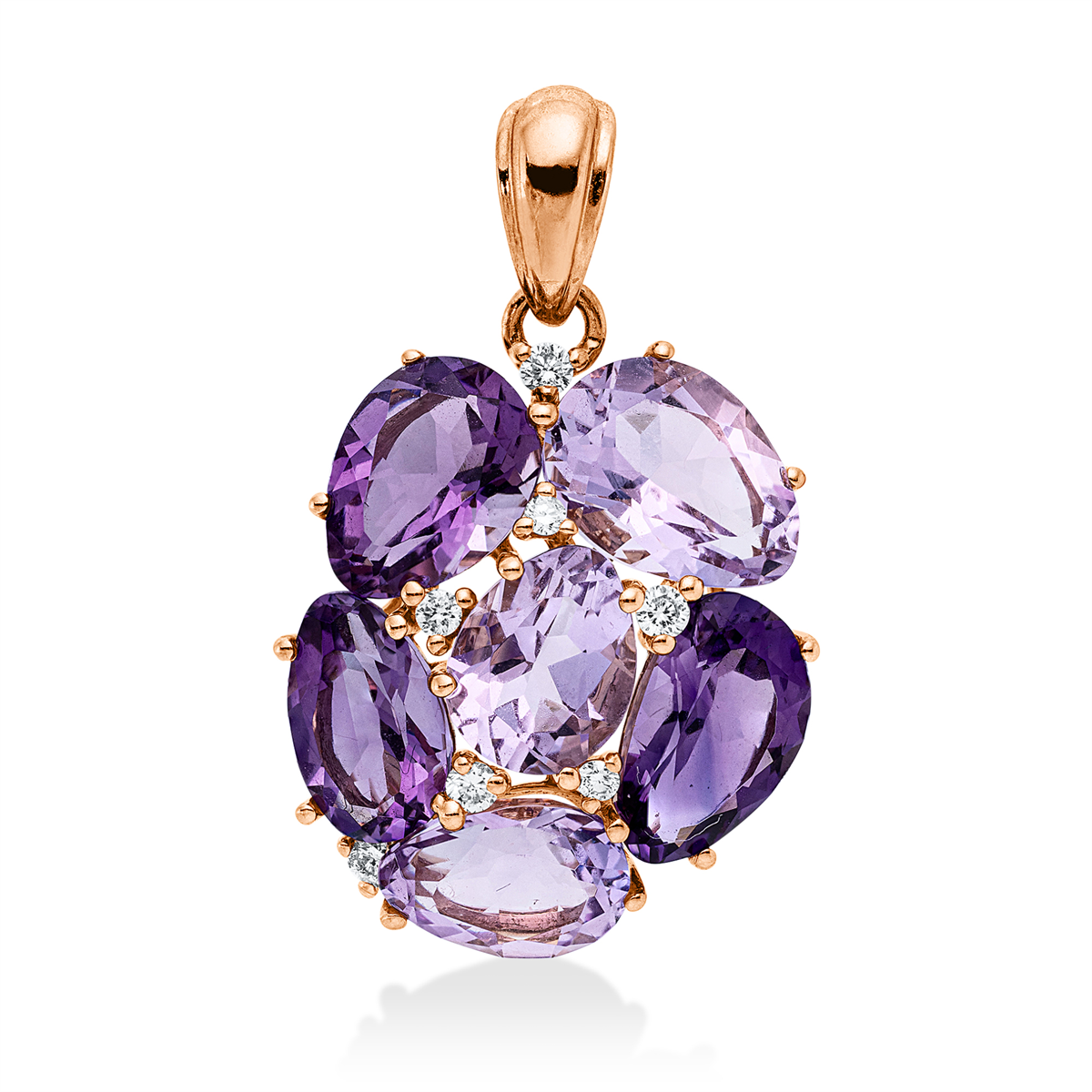 diamond full cut amethyst colored stone fashion pendant in red gold
