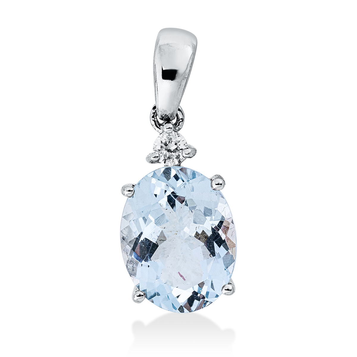 diamond full cut aquamarine colored stone classic pendant in white gold