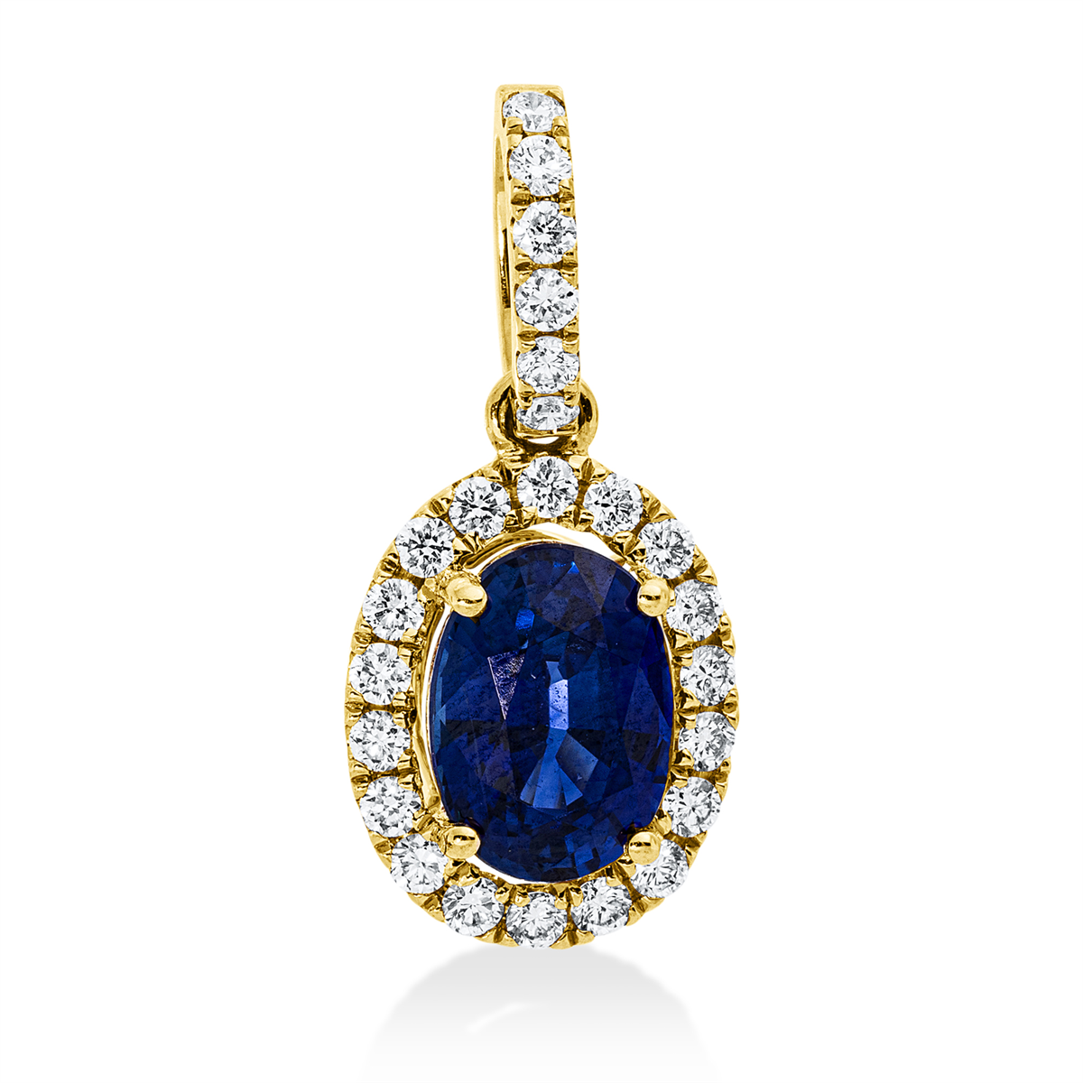 diamond full cut sapphire colored stone classic pendant in yellow gold