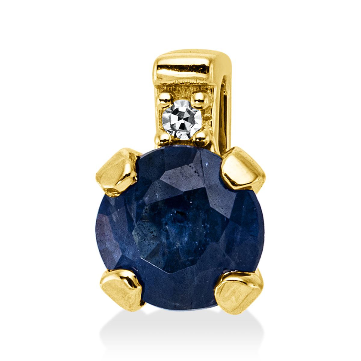 diamond single cut sapphire colored stone classic pendant in yellow gold