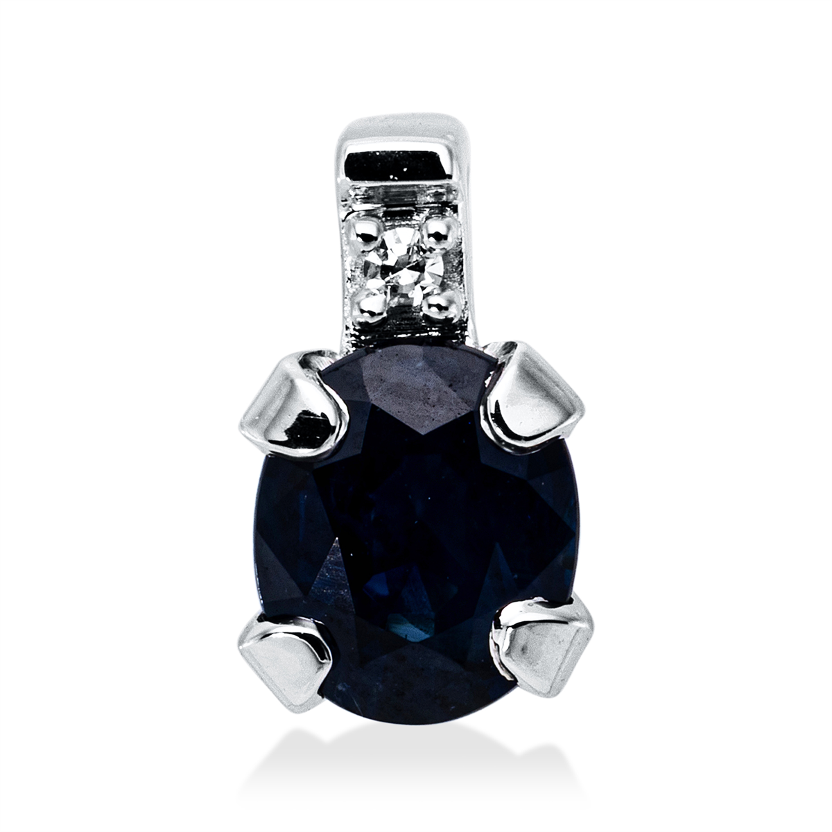 diamond single cut sapphire colored stone classic pendant in white gold