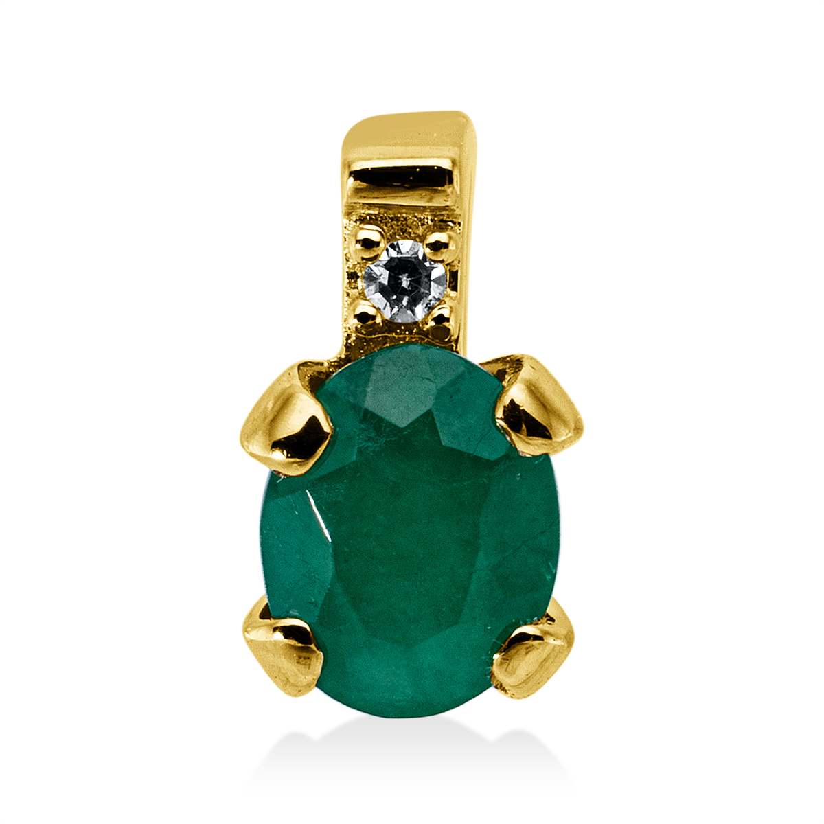 diamond single cut emerald colored stone classic pendant in yellow gold