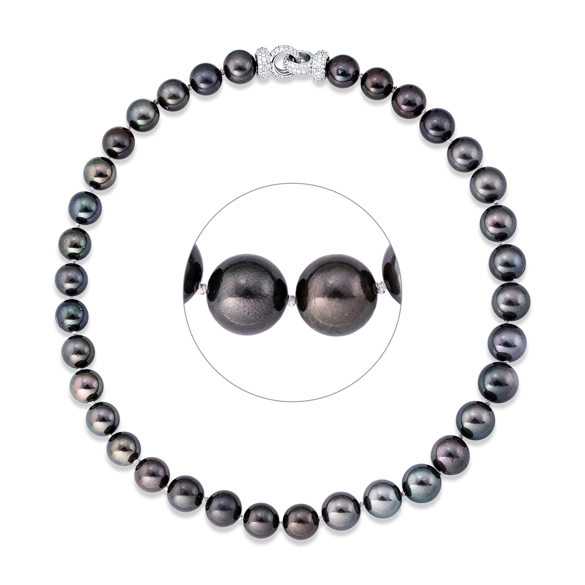 diamond full cut pearl necklace in white gold