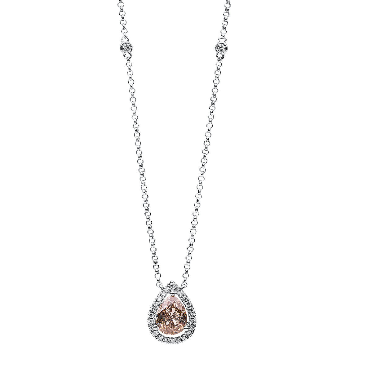 diamond full cut fancy colored diamond necklace in white gold