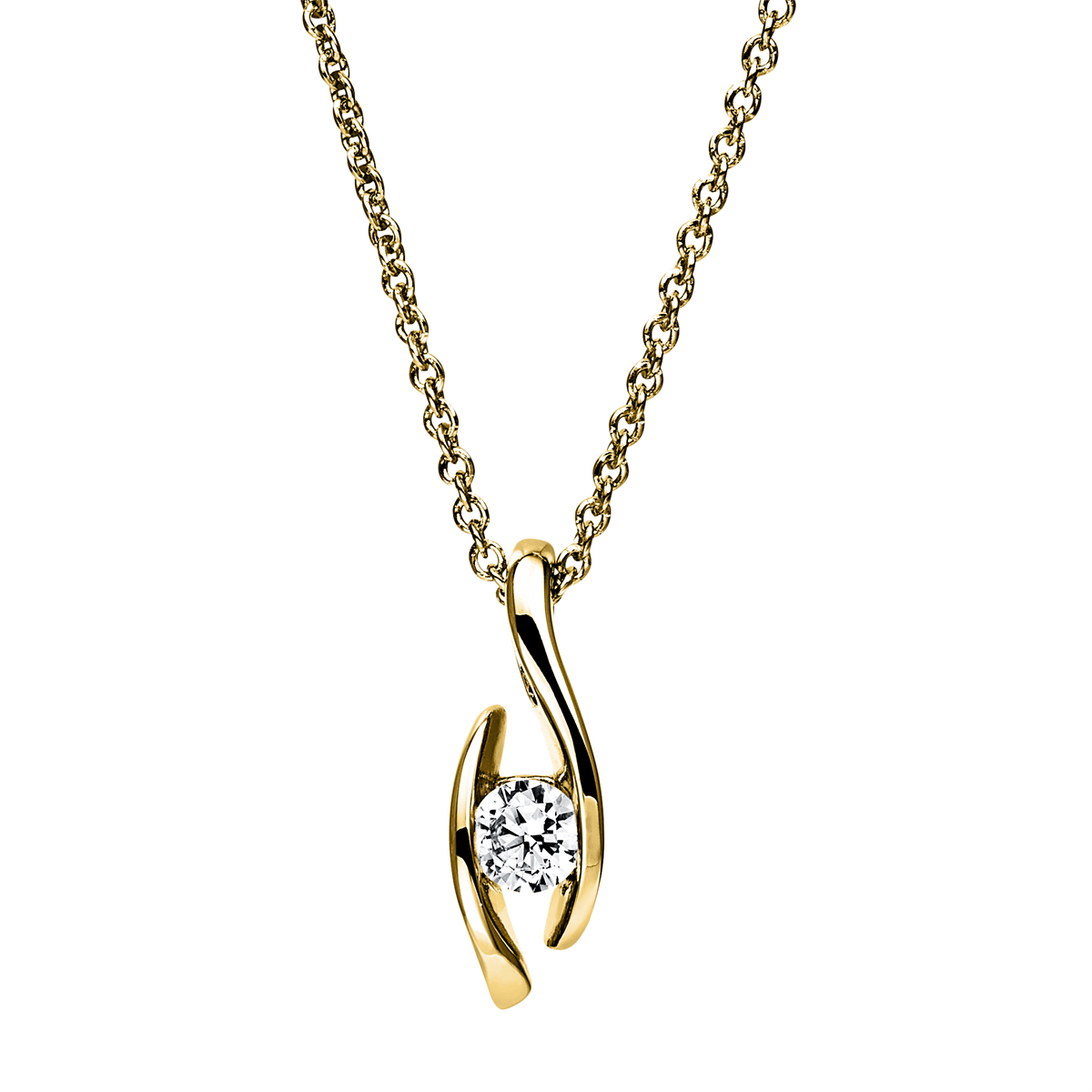 diamond full cut solitaire necklace in yellow gold