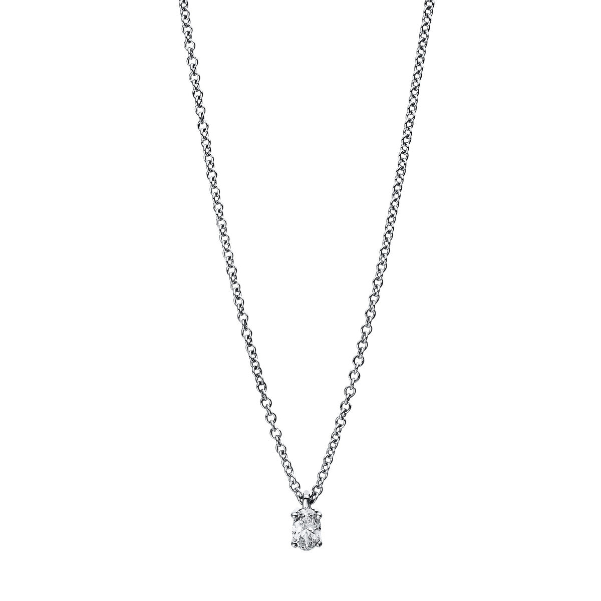 oval solitaire necklace in white gold