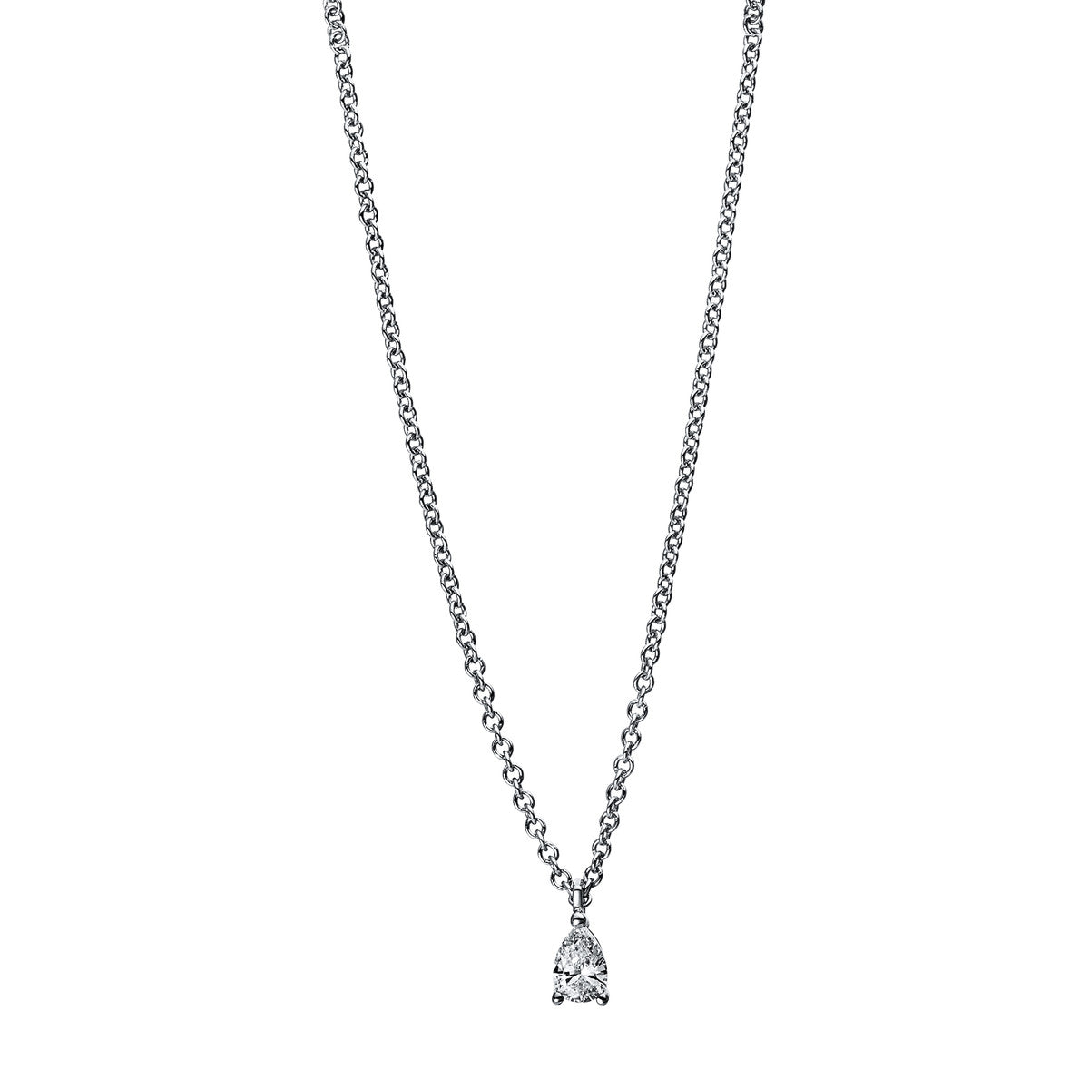 pear shape solitaire necklace in white gold