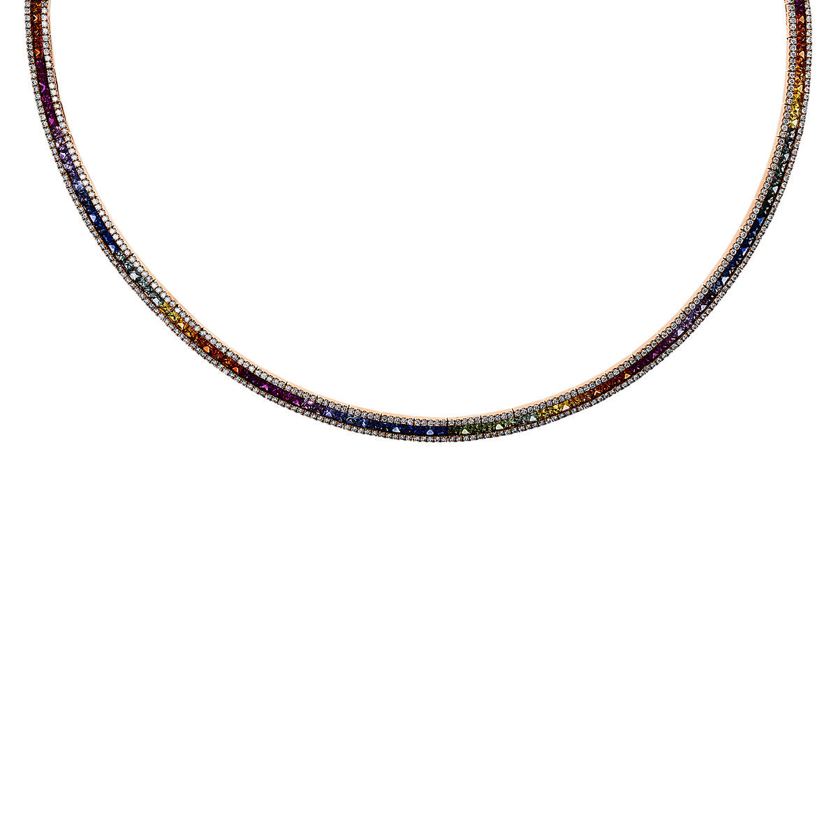 diamond full cut sapphire rainbow & multicolor necklace in red gold
