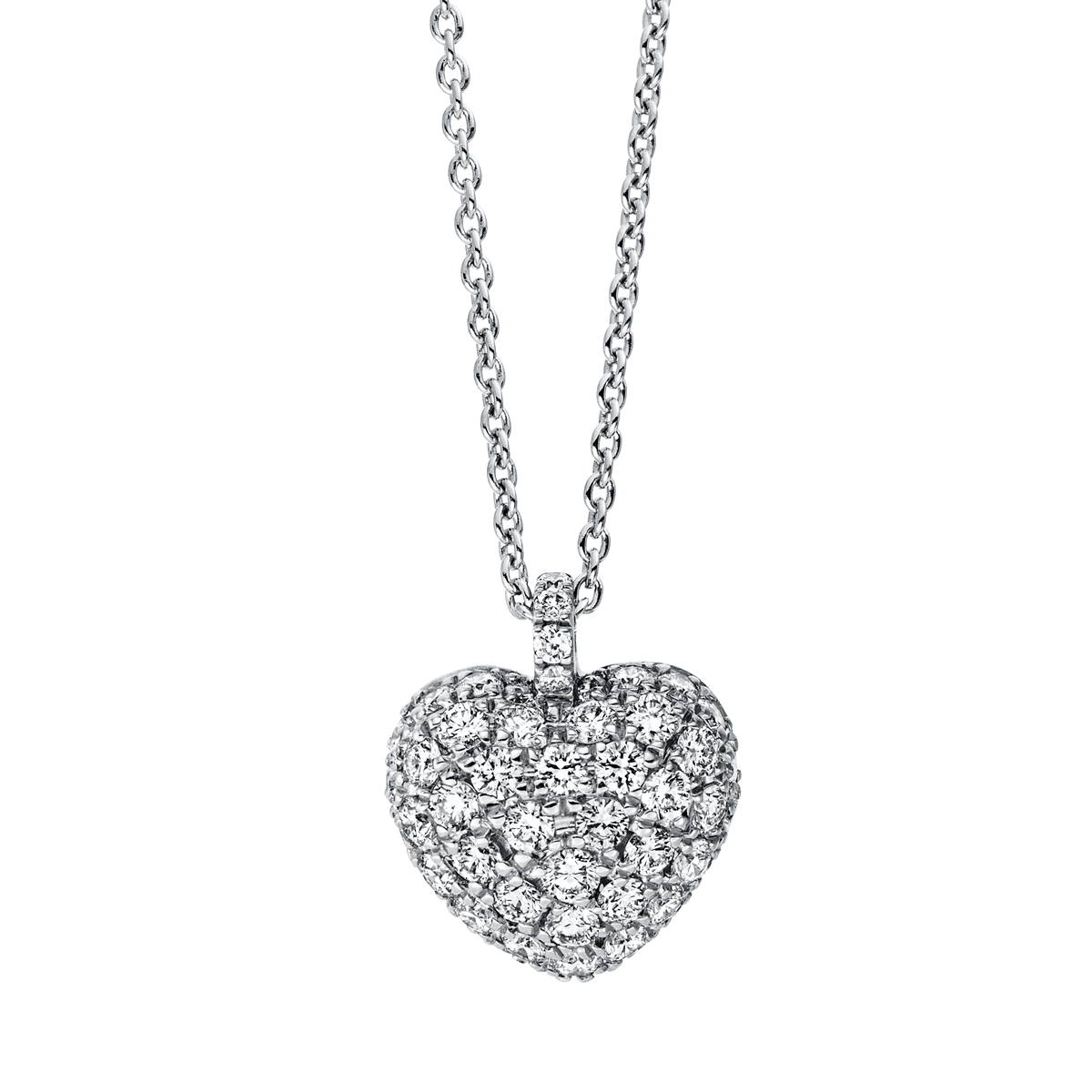 diamond full cut heart necklace in white gold