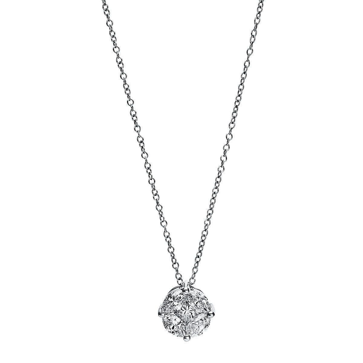 marquise baguette illusion necklace in white gold