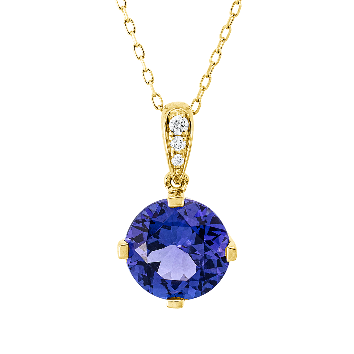 diamond full cut tanzanite colored stone classic necklace in yellow gold
