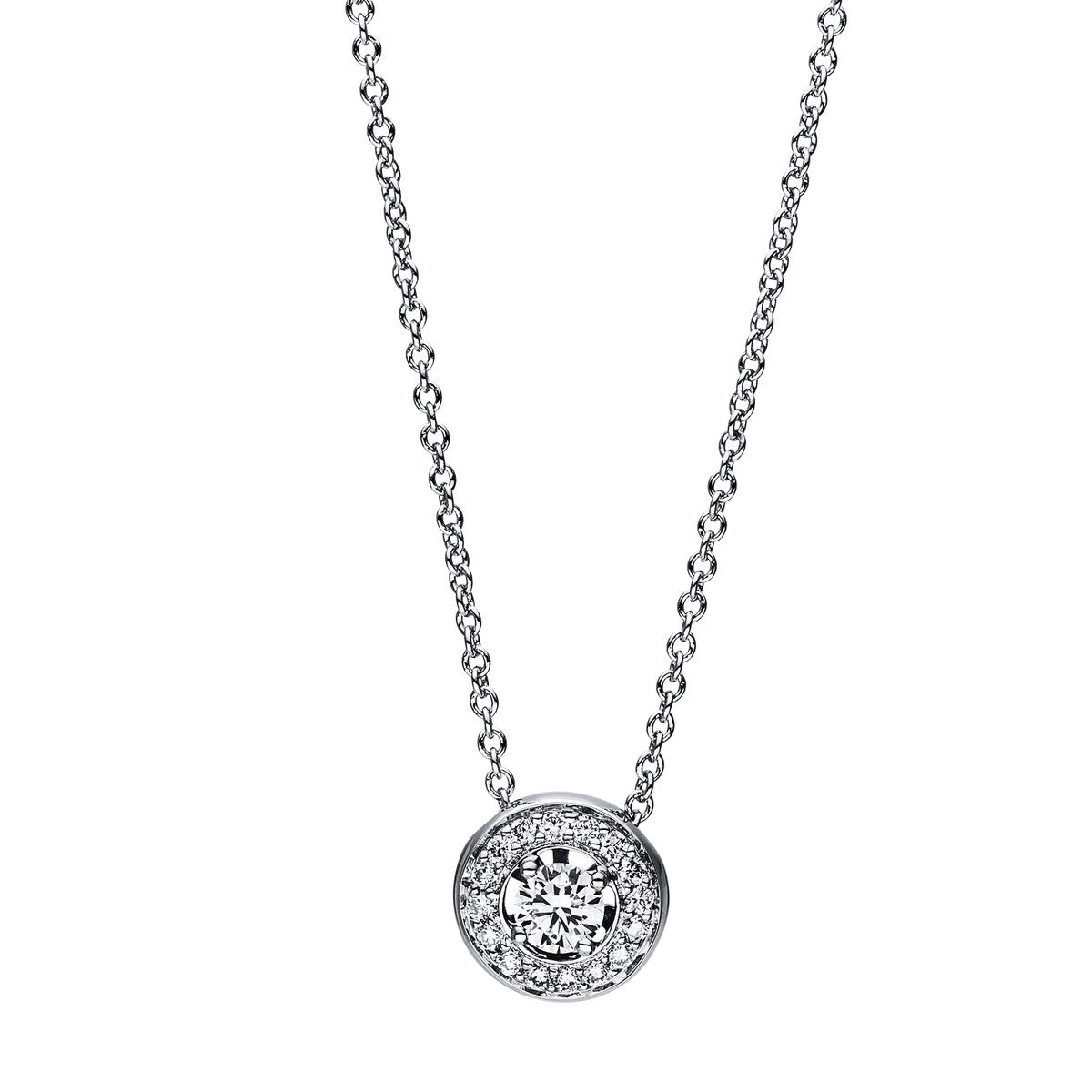 diamond full cut solitaire with accent stones necklace in white gold