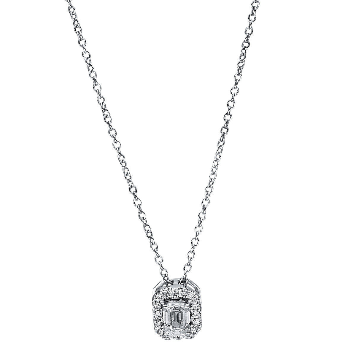 diamond full cut solitaire with accent stones necklace in white gold