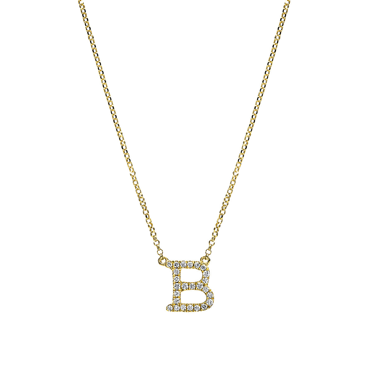 diamond full cut letter necklace in yellow gold