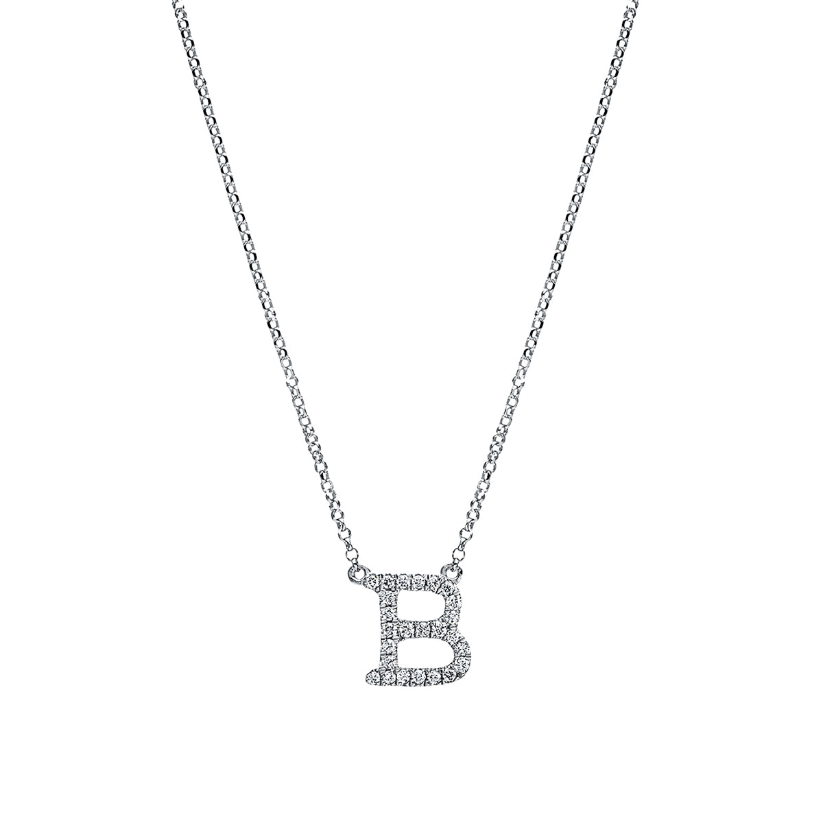 diamond full cut letter necklace in white gold