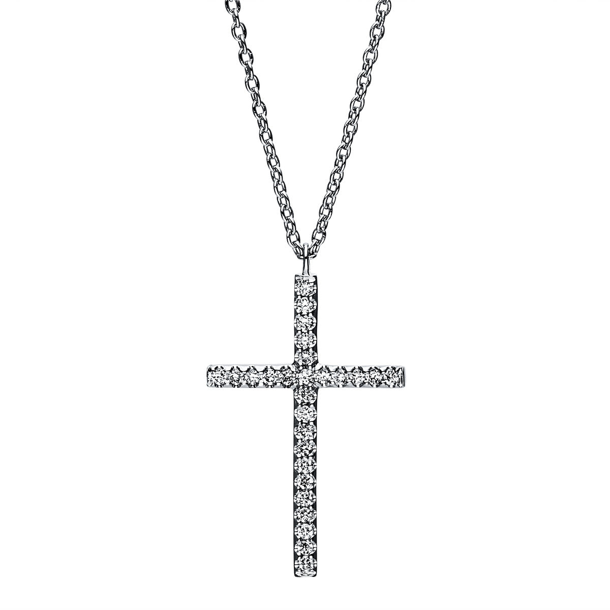 diamond full cut cross necklace in white gold