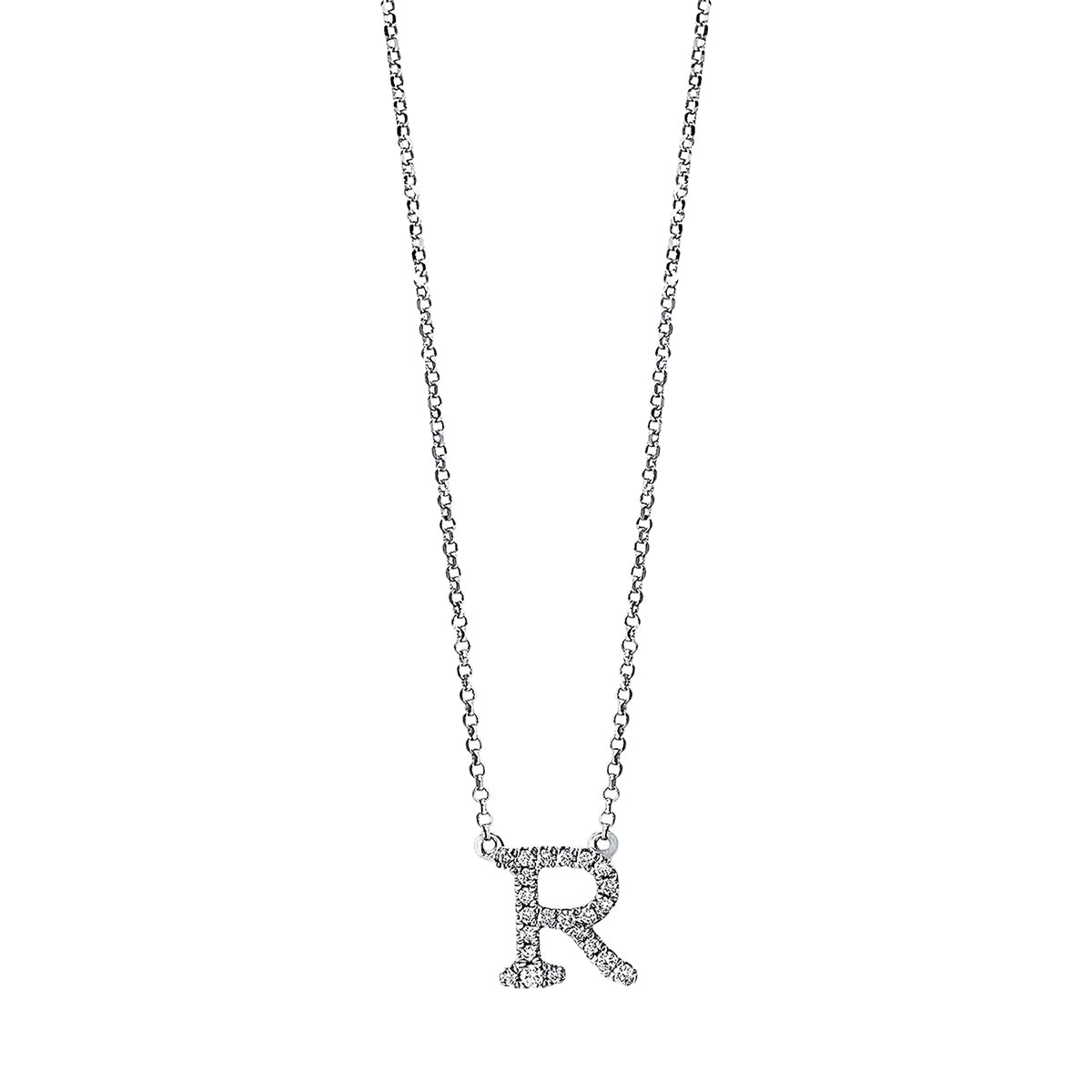 diamond full cut letter necklace in white gold
