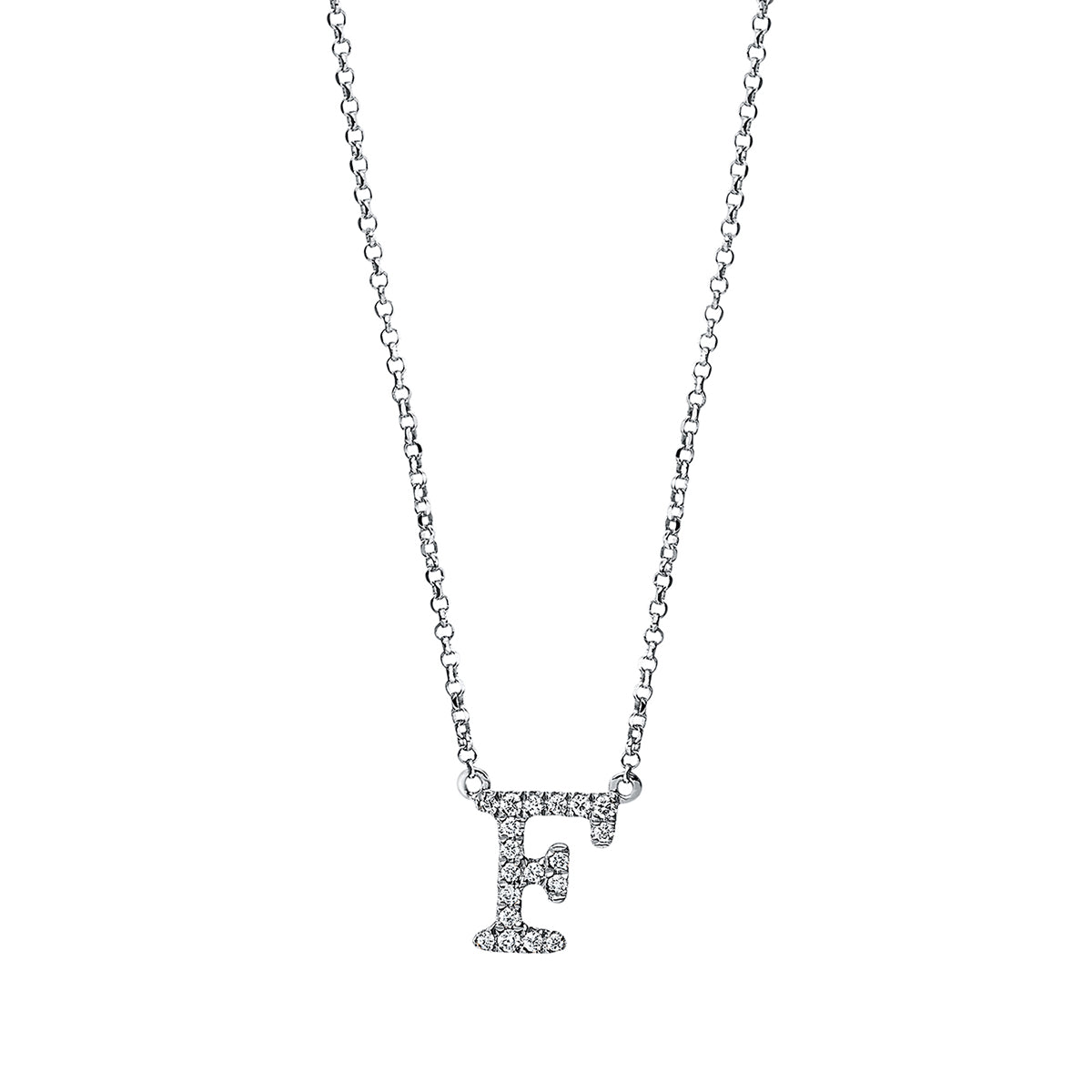 diamond full cut letter necklace in white gold