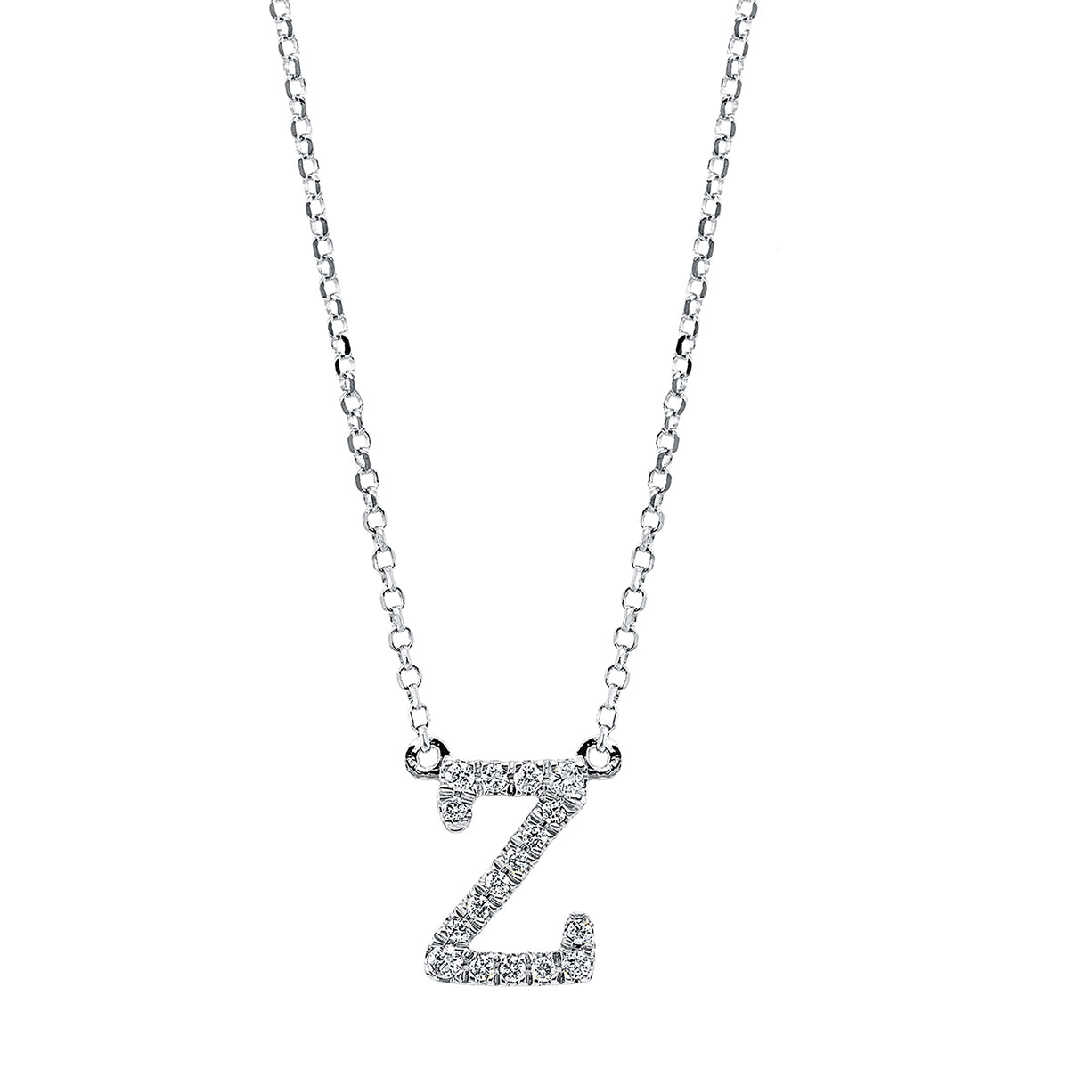 diamond full cut letter necklace in white gold