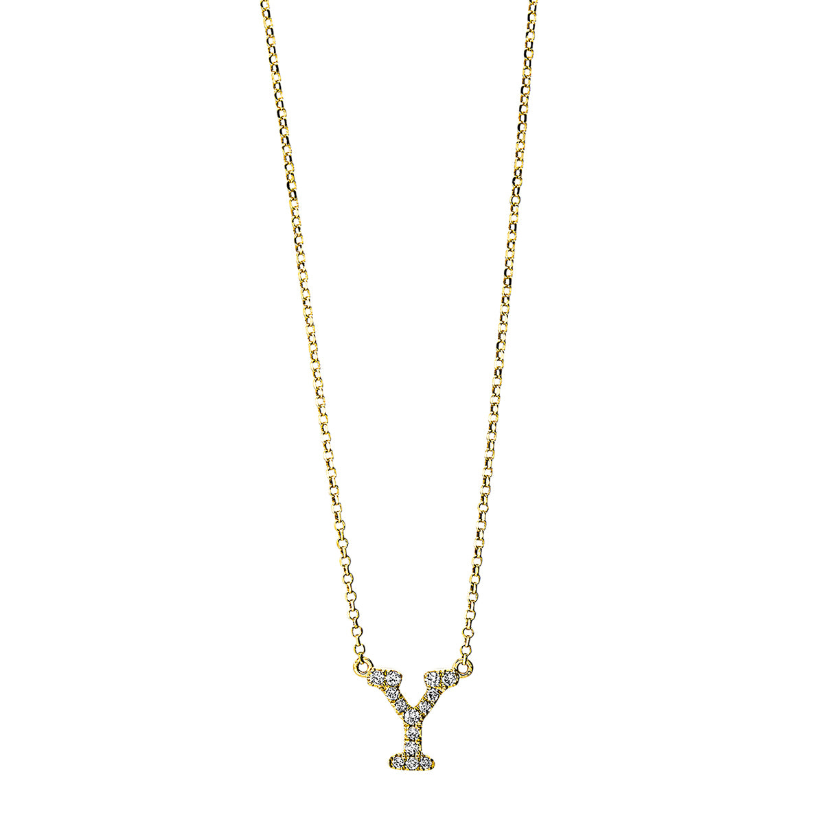 diamond full cut letter necklace in yellow gold