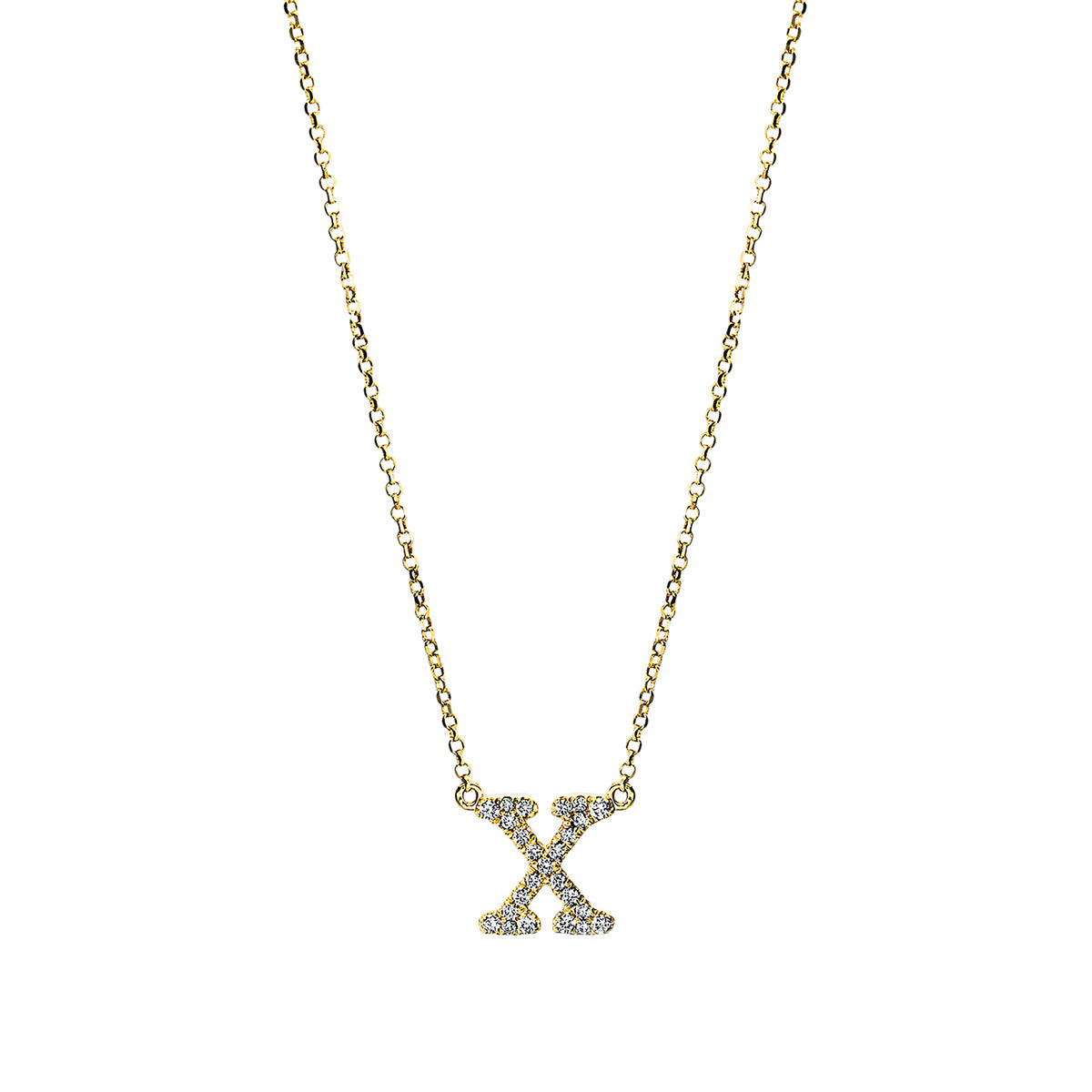 diamond full cut letter necklace in yellow gold